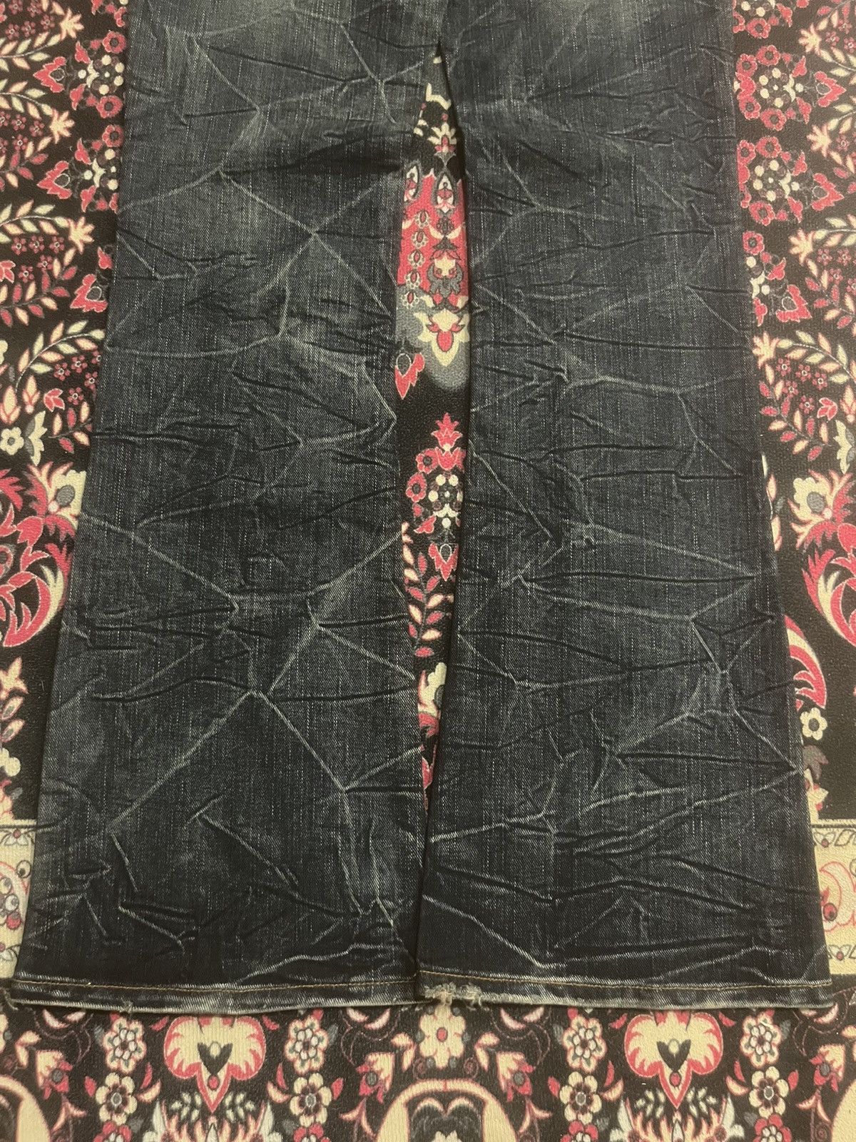 If Six Was Nine (BNWT) Japan Goa Dark Washed Cracked Distressed Flare Jeans Size US 30 / EU 46 - 9 Thumbnail
