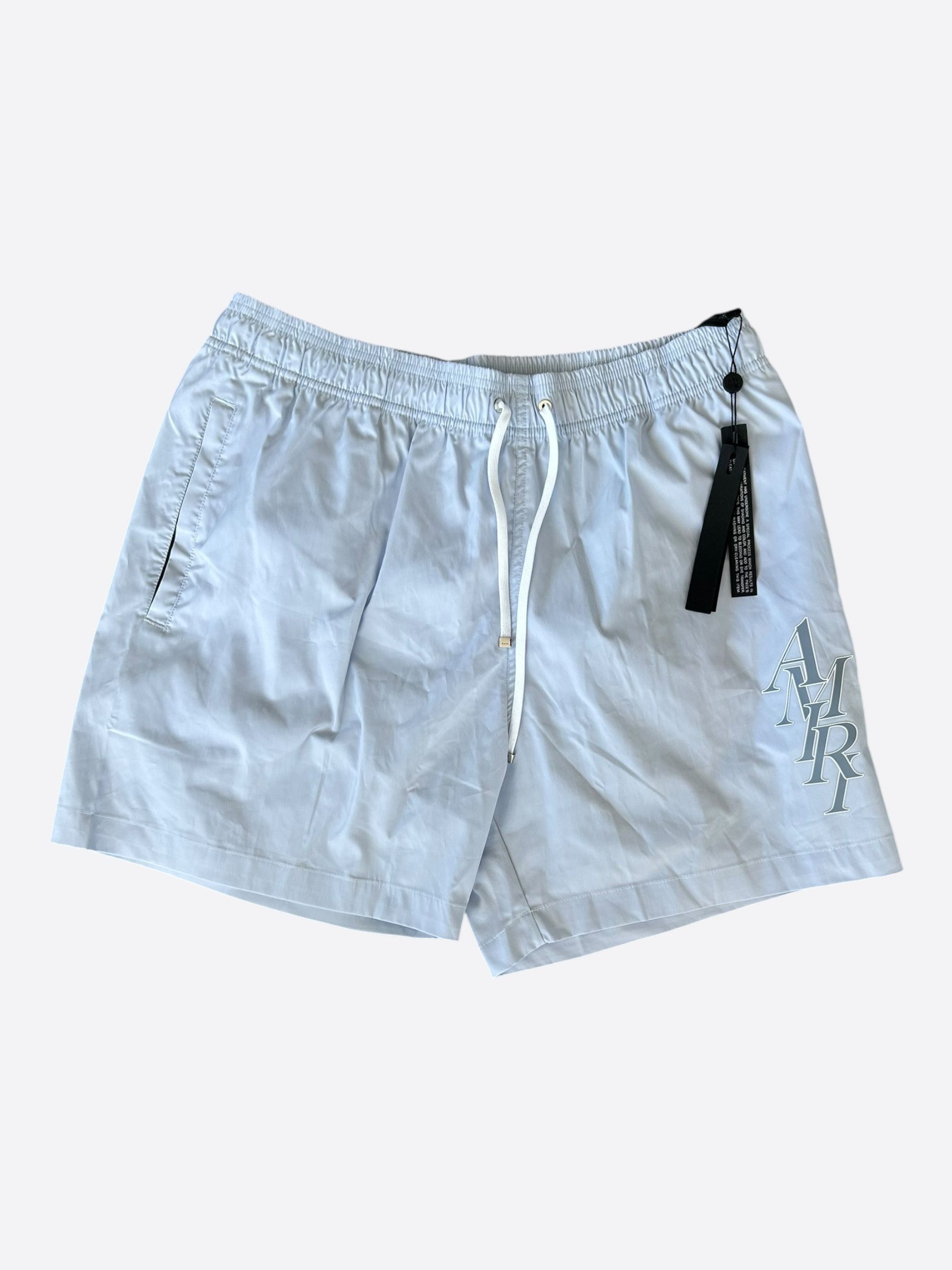 Amiri Amiri Grey Stack Logo Swimshorts Size US 40 / EU 56 - 1 Thumbnail