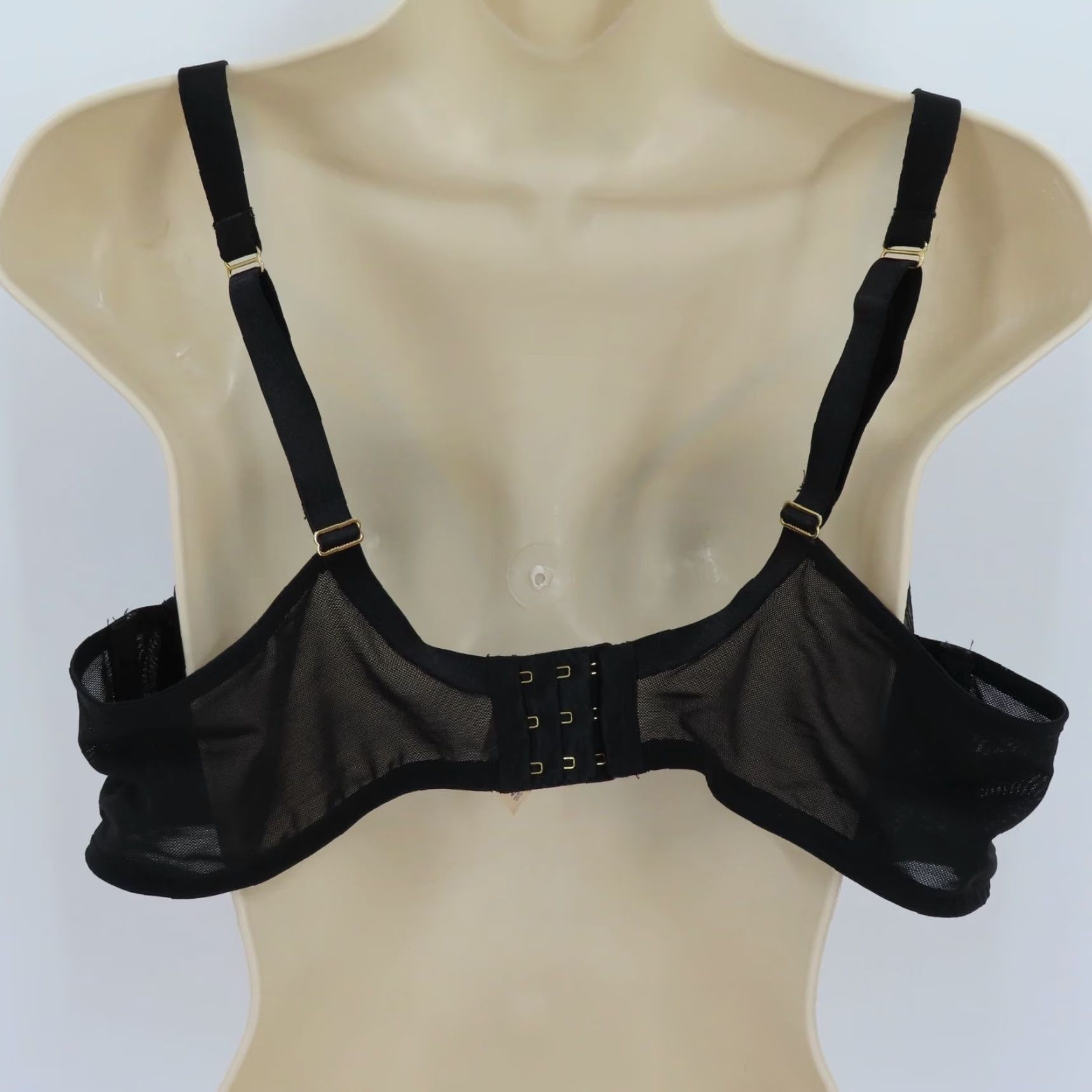 Vintage Cacique Bra 42D Black Floral Lined Underwire Plus Size 42D T-Shirt Style Women Cups D Strappy Hook & Eye/ adjustable straps Size ONE SIZE - 5 Thumbnail