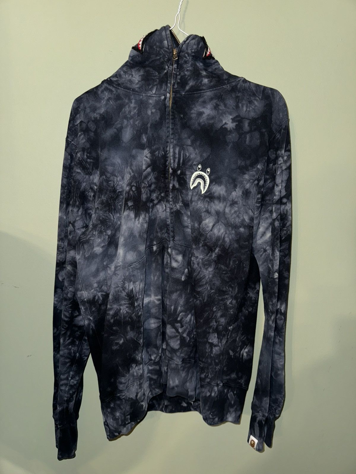 image of Bape Tie Dye Ponr Shark Full Zip Hoodie in Black, Men's (Size Medium)