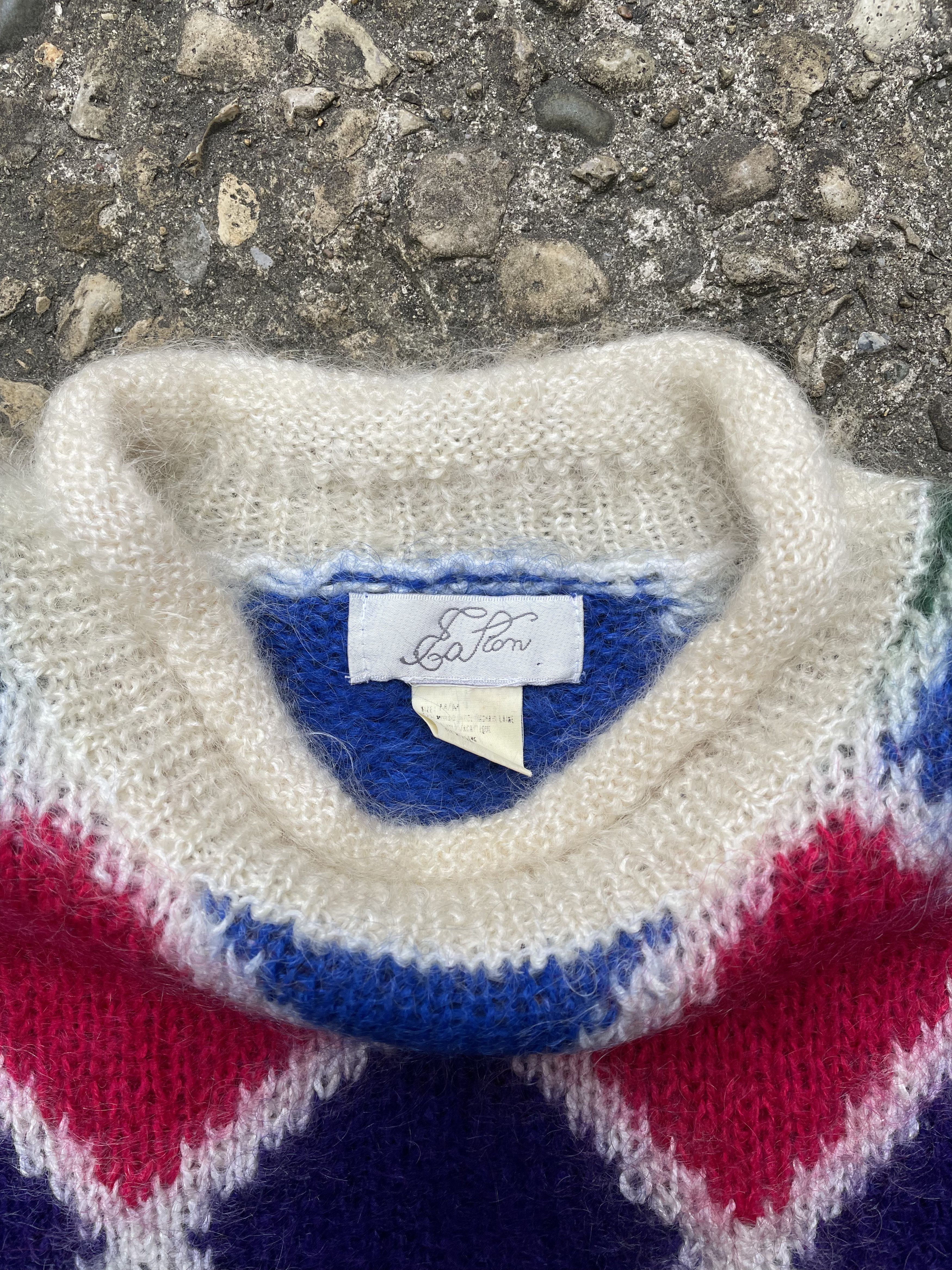 Eaton × Vintage VTG 1970’s Eaton Diamond Patterned Mohair Knit Sweater Size US M / EU 48-50 / 2 - 4 Thumbnail