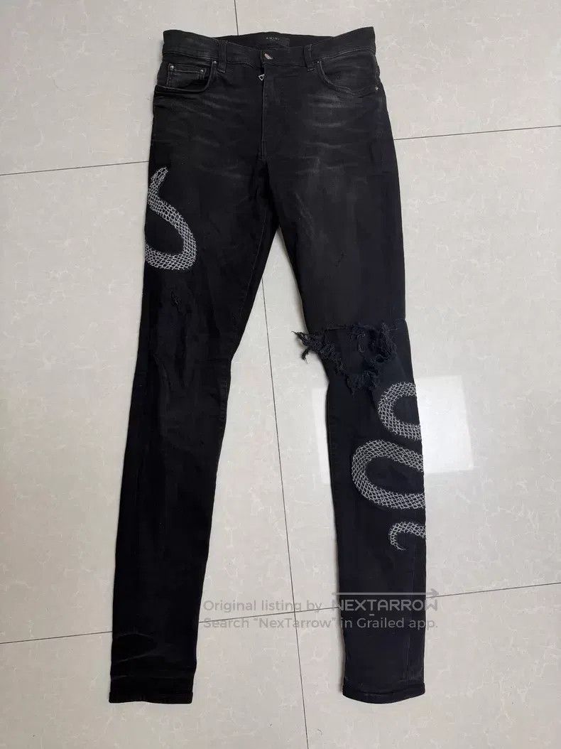 Amiri Amiri Single-knee black snake denim pants Size US 31 - 1 Thumbnail