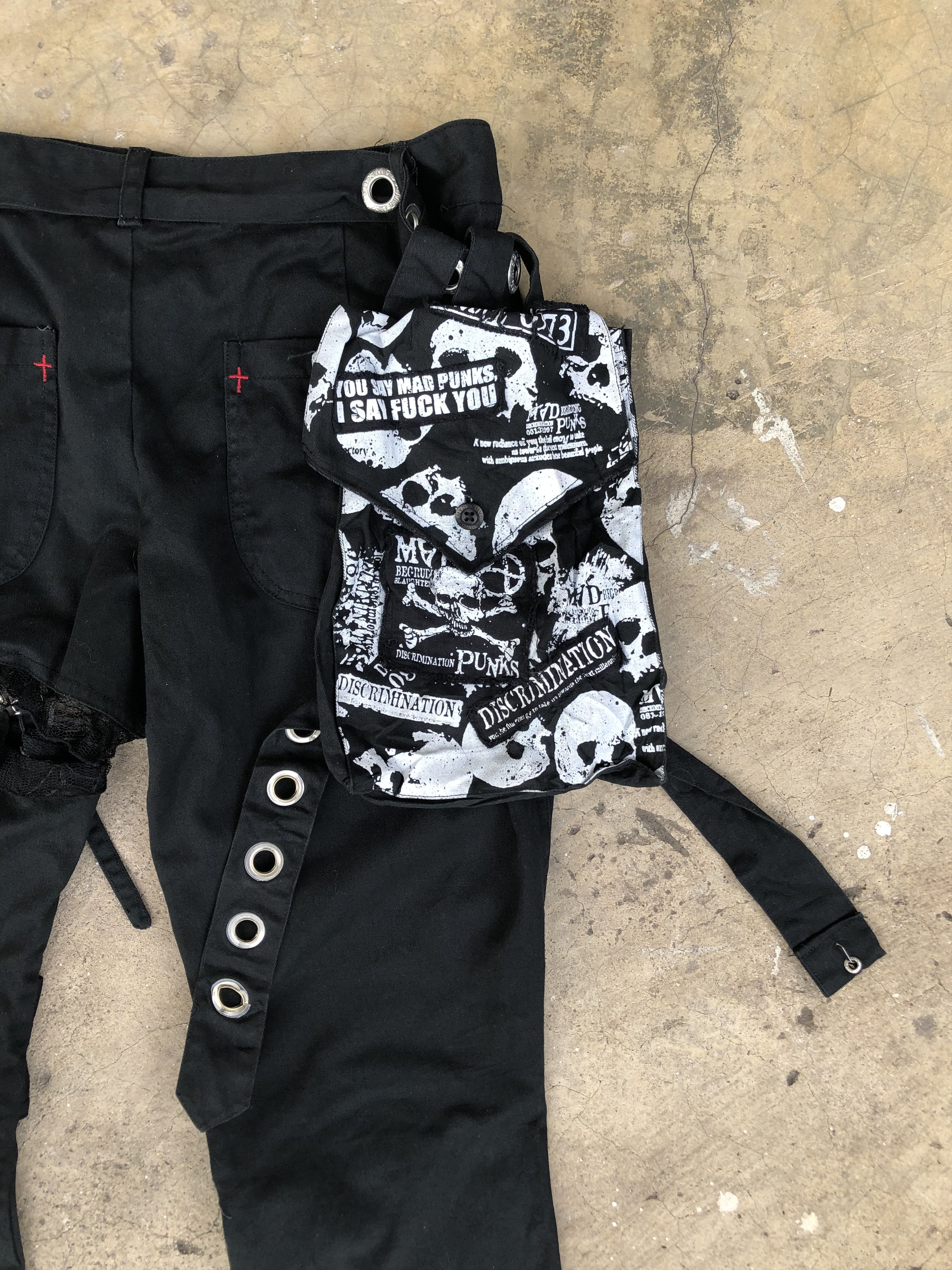 Japanese Brand Mad Girl MGB-50 Bondage Flare Pants Mad Punks Goth Punk Y2K Size 29" - 8 Thumbnail