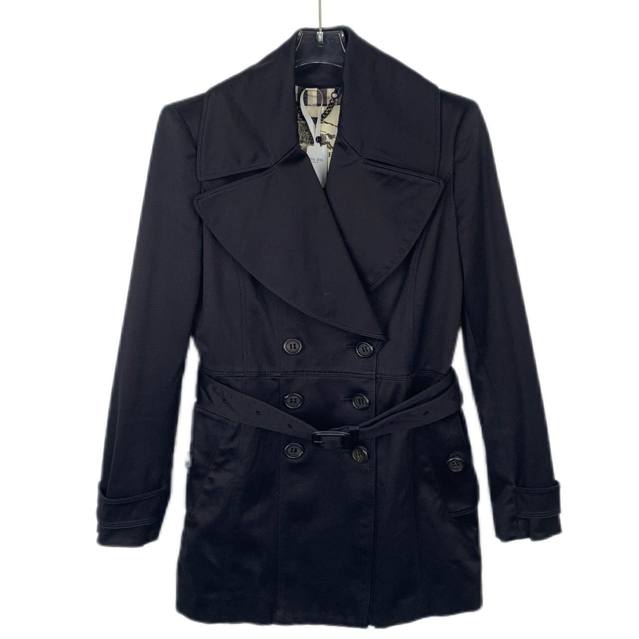 Burberry London Womens Black Double-Breasted Trench Coat Wit