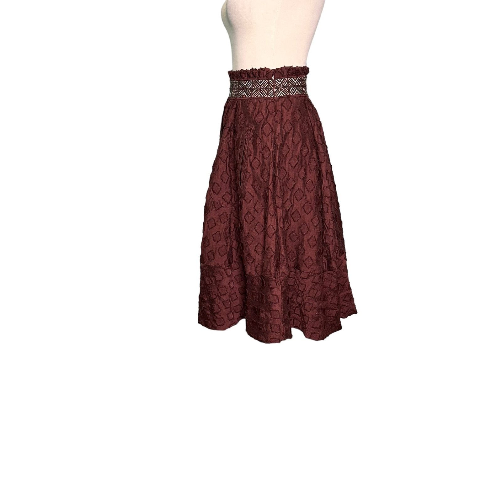 Anthropologie Maeve brown knee length pleated lined skirt size 2 Size 27" / US 4 / IT 40 - 11 Thumbnail