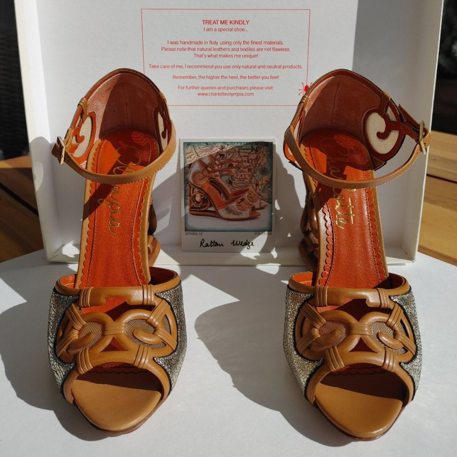 Charlotte Olympia NIB Charlotte Olympia Crackle Silver Leather RATTAN WEDGE 37 Size US 7 / IT 37 - 14 Thumbnail