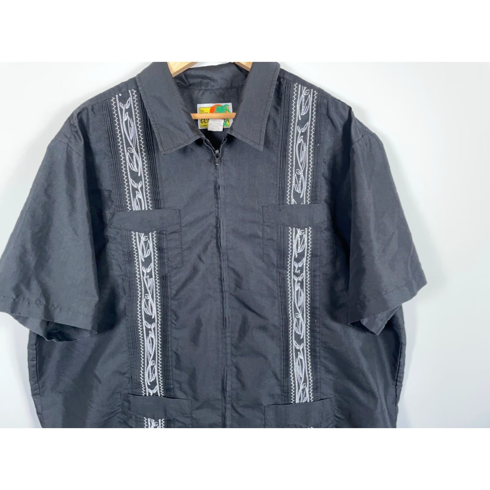 Haband VINTAGE Haband Guayabera Pocket Shirt Men's 3X Black Cotton Blend Zip Up Cuban Tony Soprano Shirt Size US XXL / EU 58 / 5 - 4 Thumbnail