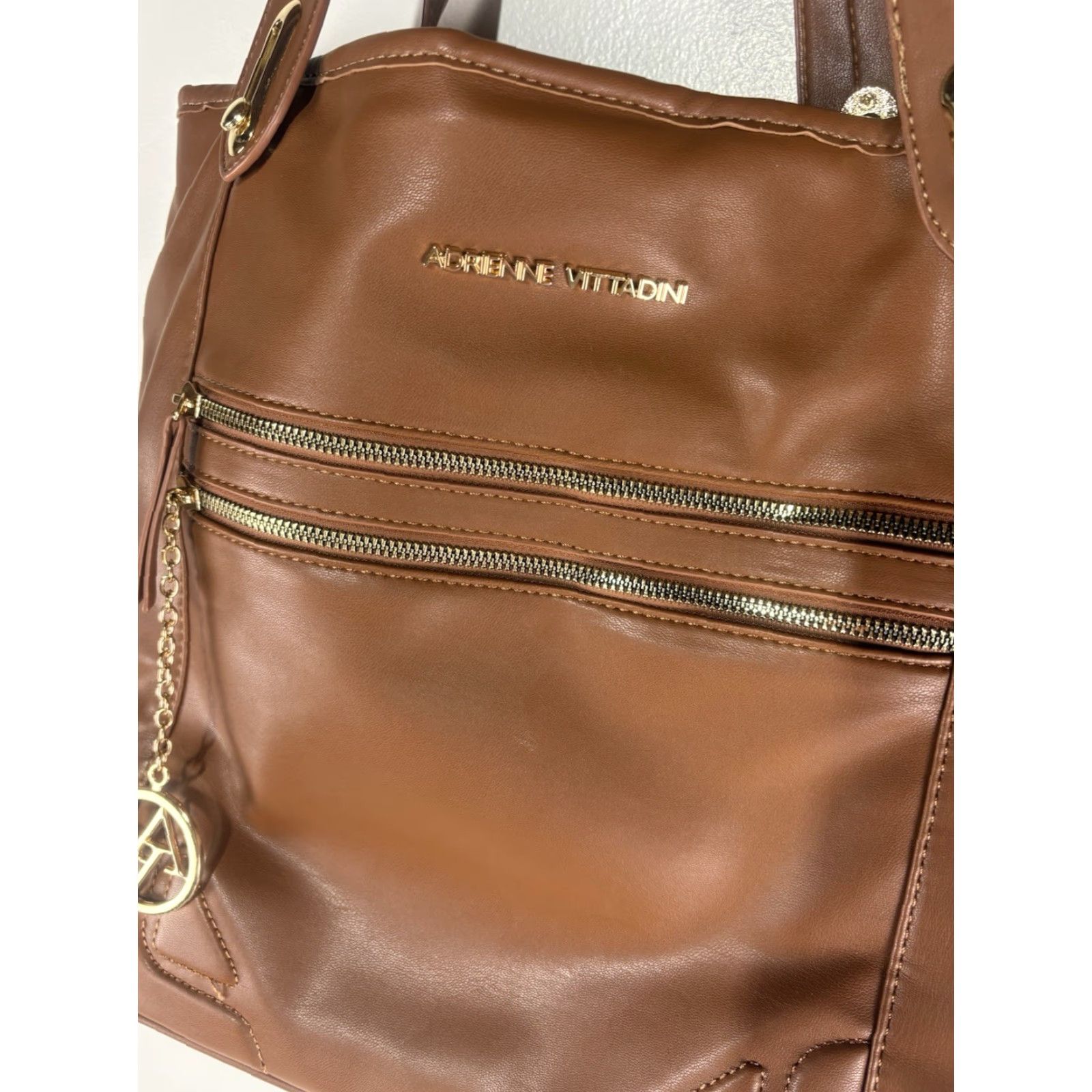 Vintage Adrienne Vittadini Cognac Vegan Leather Large Bag Size ONE SIZE - 2 Thumbnail