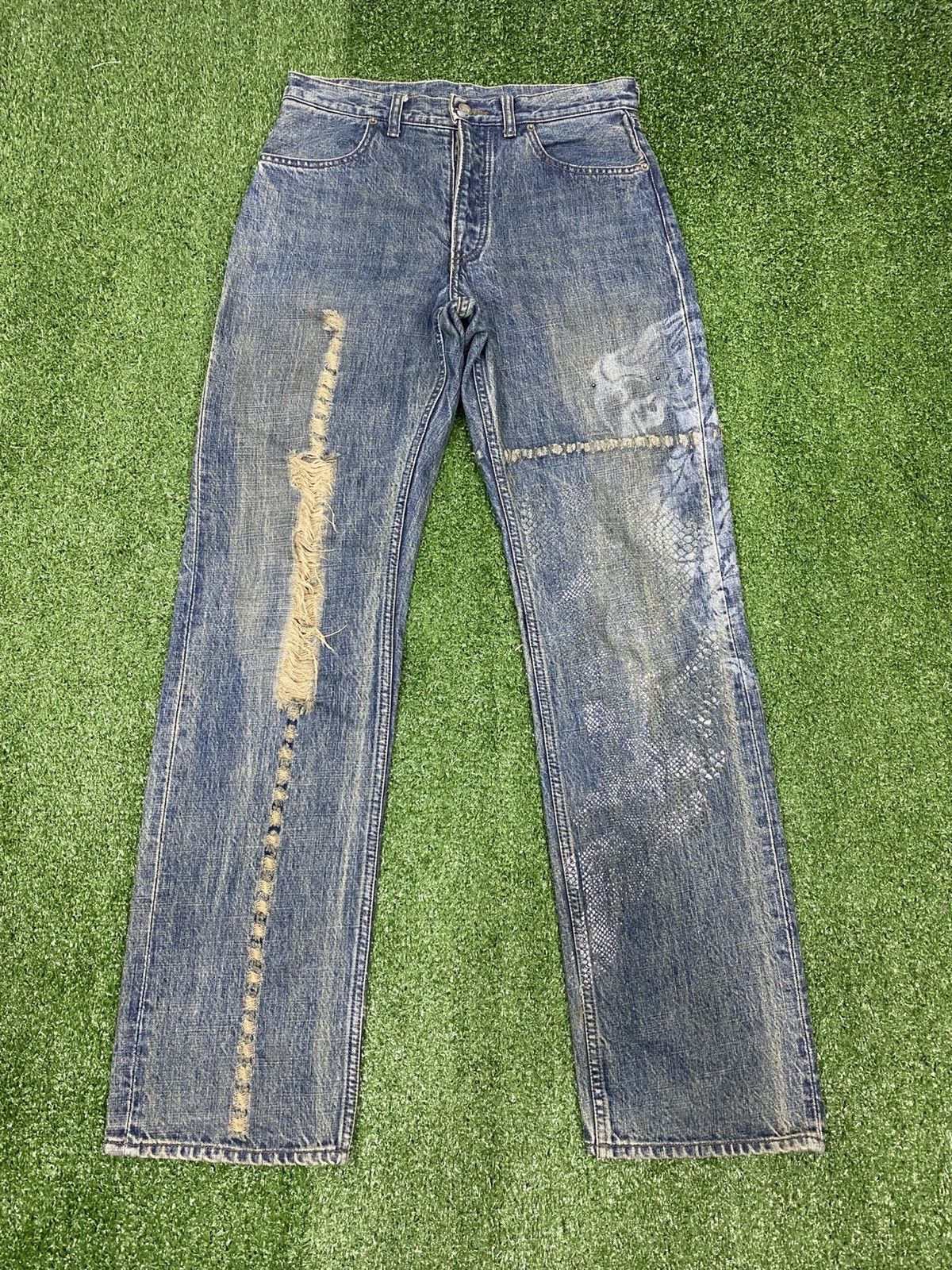 PPFM 💥jp Japanese brand X PPFM dragon distressed style jeans Size US 31 - 18 Thumbnail