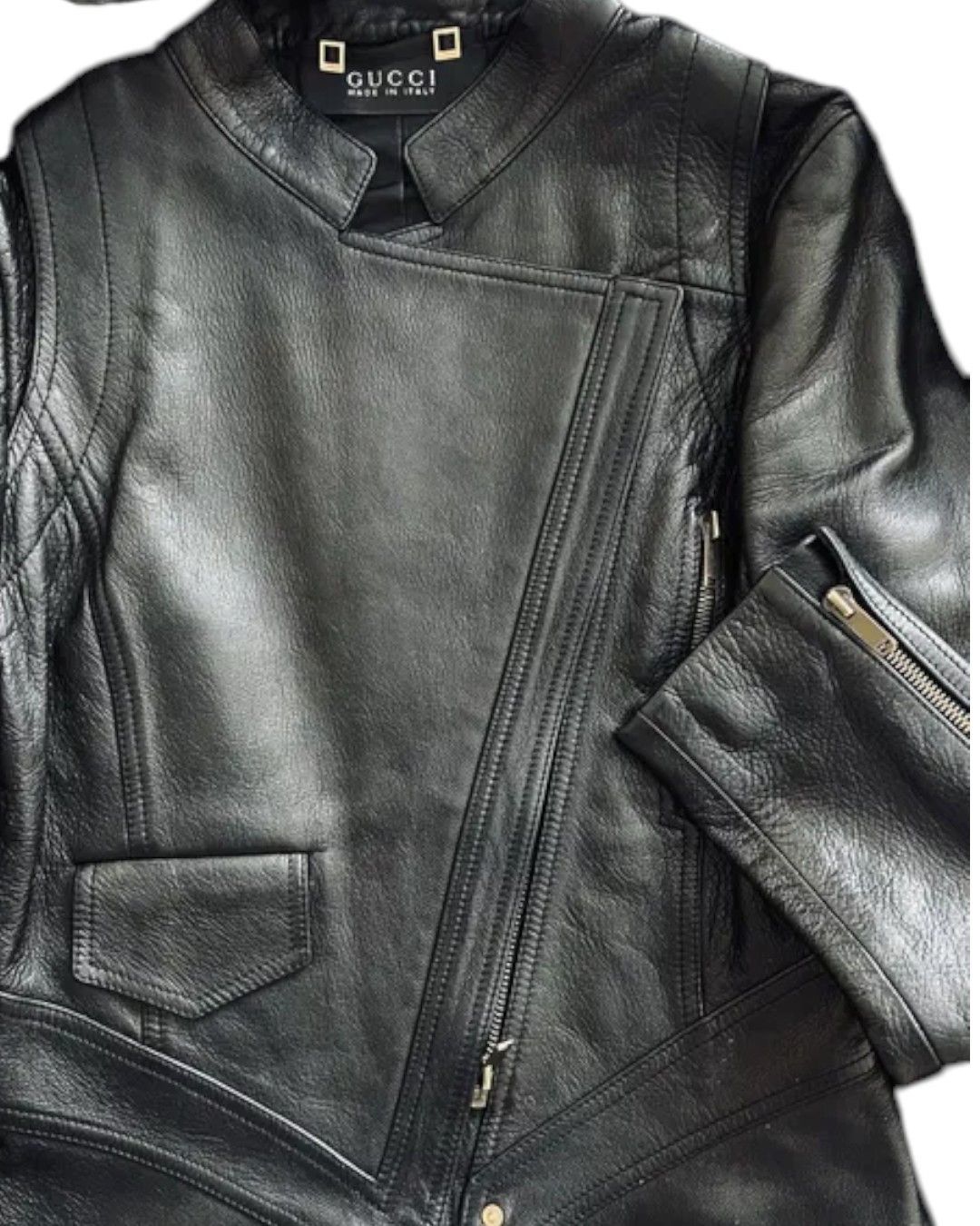 Gucci ASYMMETRIC CLOSURE BIKER LEATHER JACKET BY TOM FORD Size S / US 4 / IT 40 - 3 Thumbnail