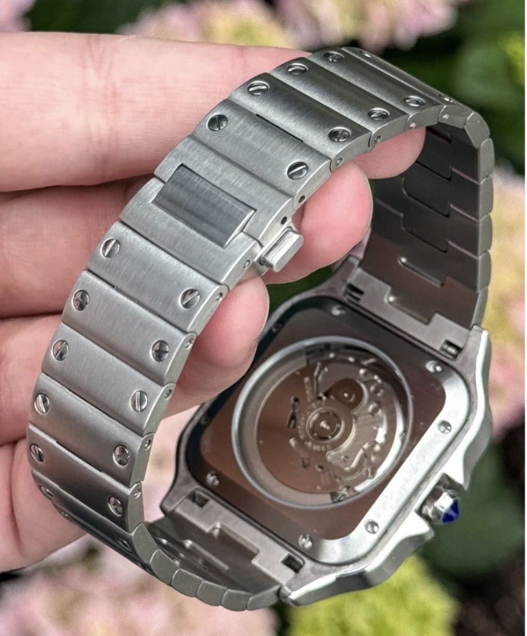 Japanese Brand Seiko Mod Santos Black Roman Dial Steel Watch NH35 41mm Size ONE SIZE - 3 Thumbnail
