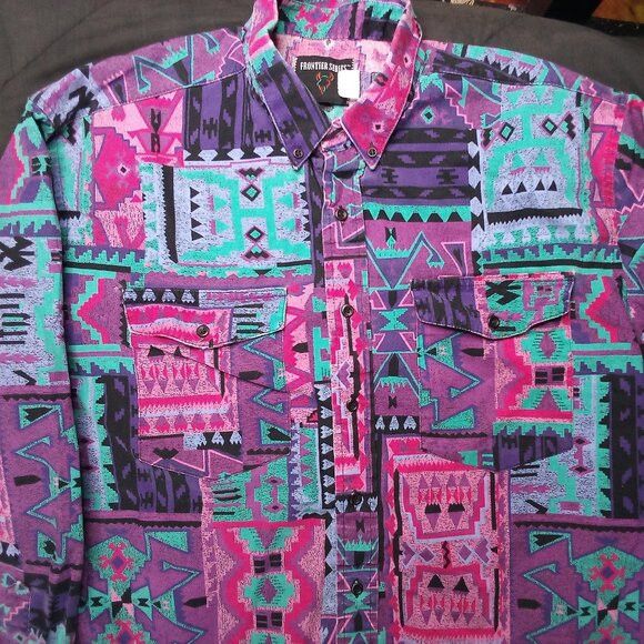 Vintage Vintage Frontier Series Abstract Geometric Button Shirt Size US XXL / EU 58 / 5 - 1 Thumbnail