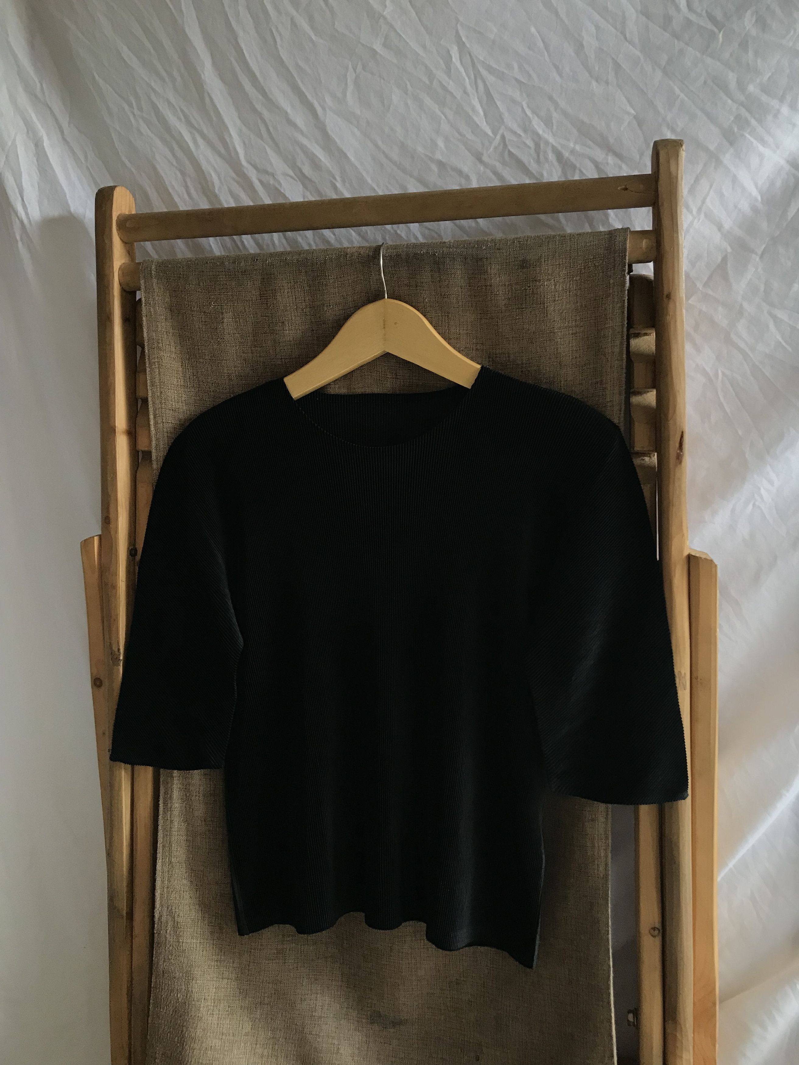 image of 2000S Pleats Please Issey Miyake 3/4 Sleeve Top in Black, Women's (Size Medium)