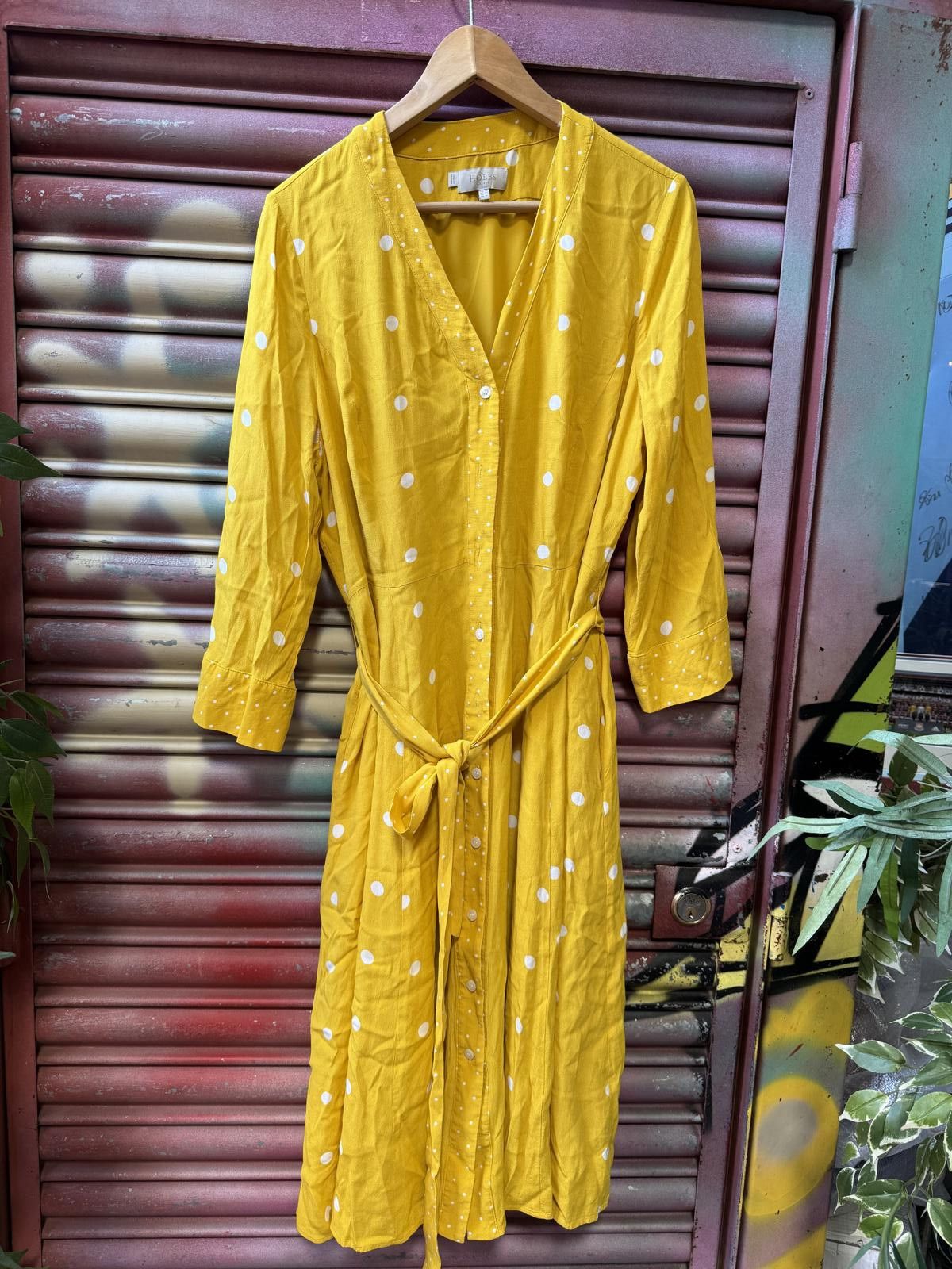Designer Chic Yellow Polka Dot Dress by Hobbs Size XL / US 12-14 / IT 48-50 - 1 Thumbnail