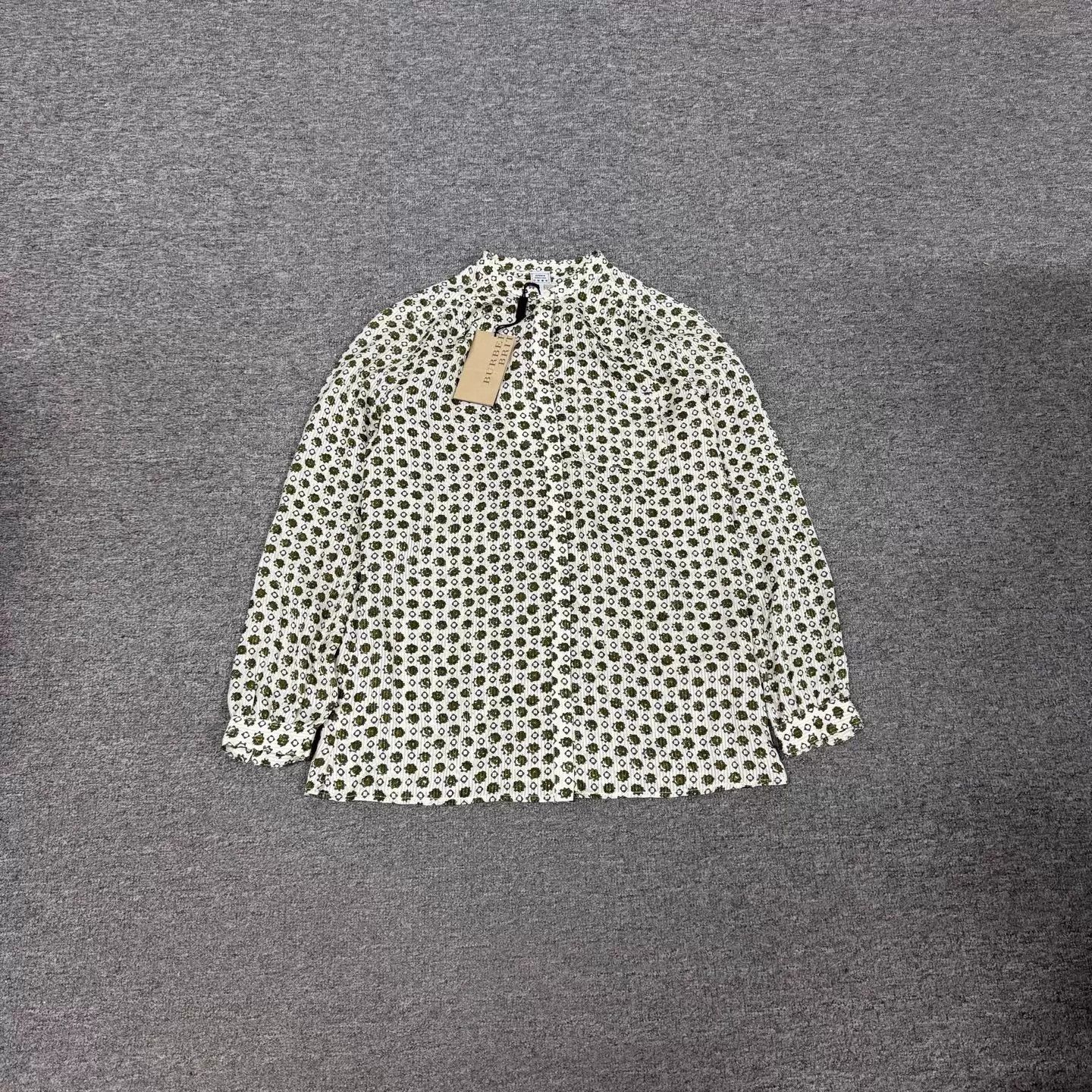 Burberry green floral silk LS XS long-sleeve shirt