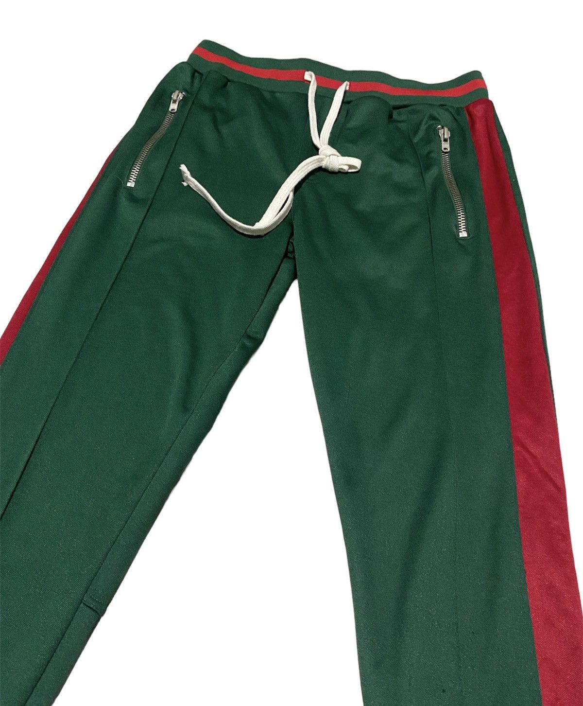 Image of Gucci Inspired! VTG Mnml Criminal Damage Track Side Stripes in Green/Red, Men's (Size 33)