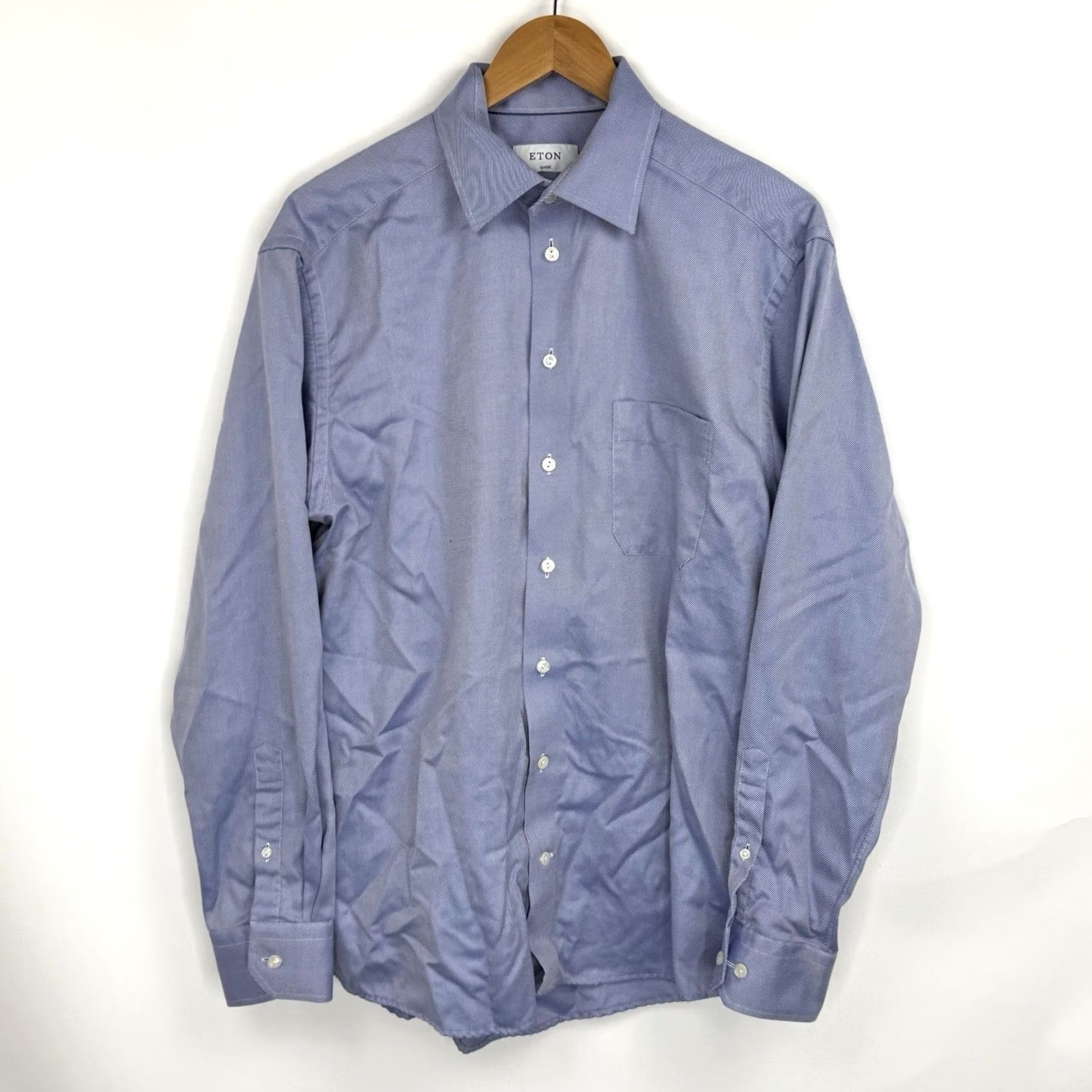 Eton Etón Dress Shirt Mens 41 Blue Striped Classic Fit Twill Shirt Size 42R - 2 Thumbnail