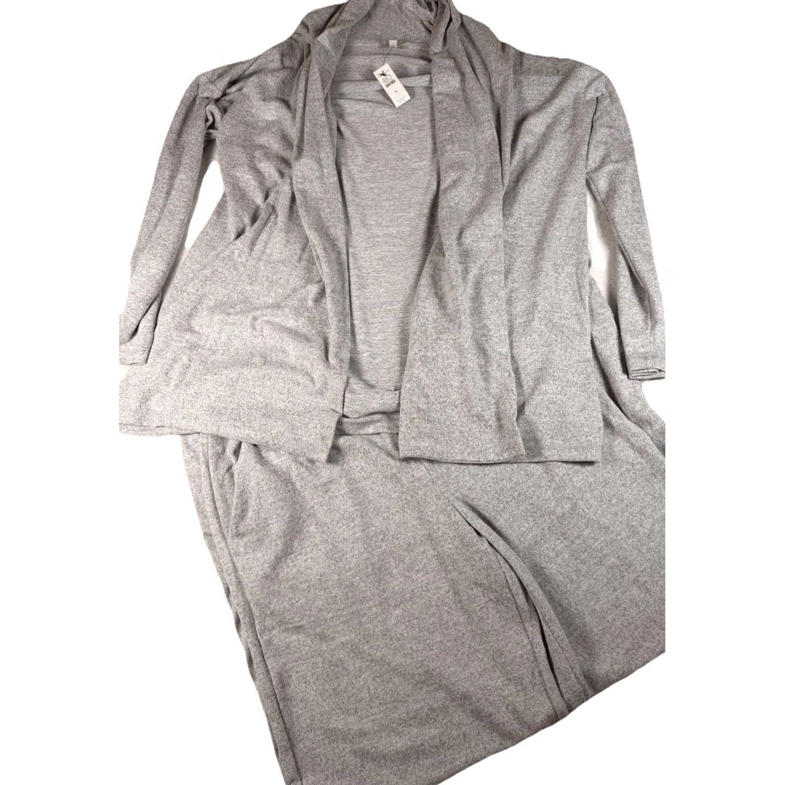 Talbots Talbots Lounge Set Womens M Gray Knit Cardigan Open Front Wide Leg Pants Set/Outfit/Two-Piece Casual Lounge Wear Size M / US 6-8 / IT 42-44 - 2 Thumbnail