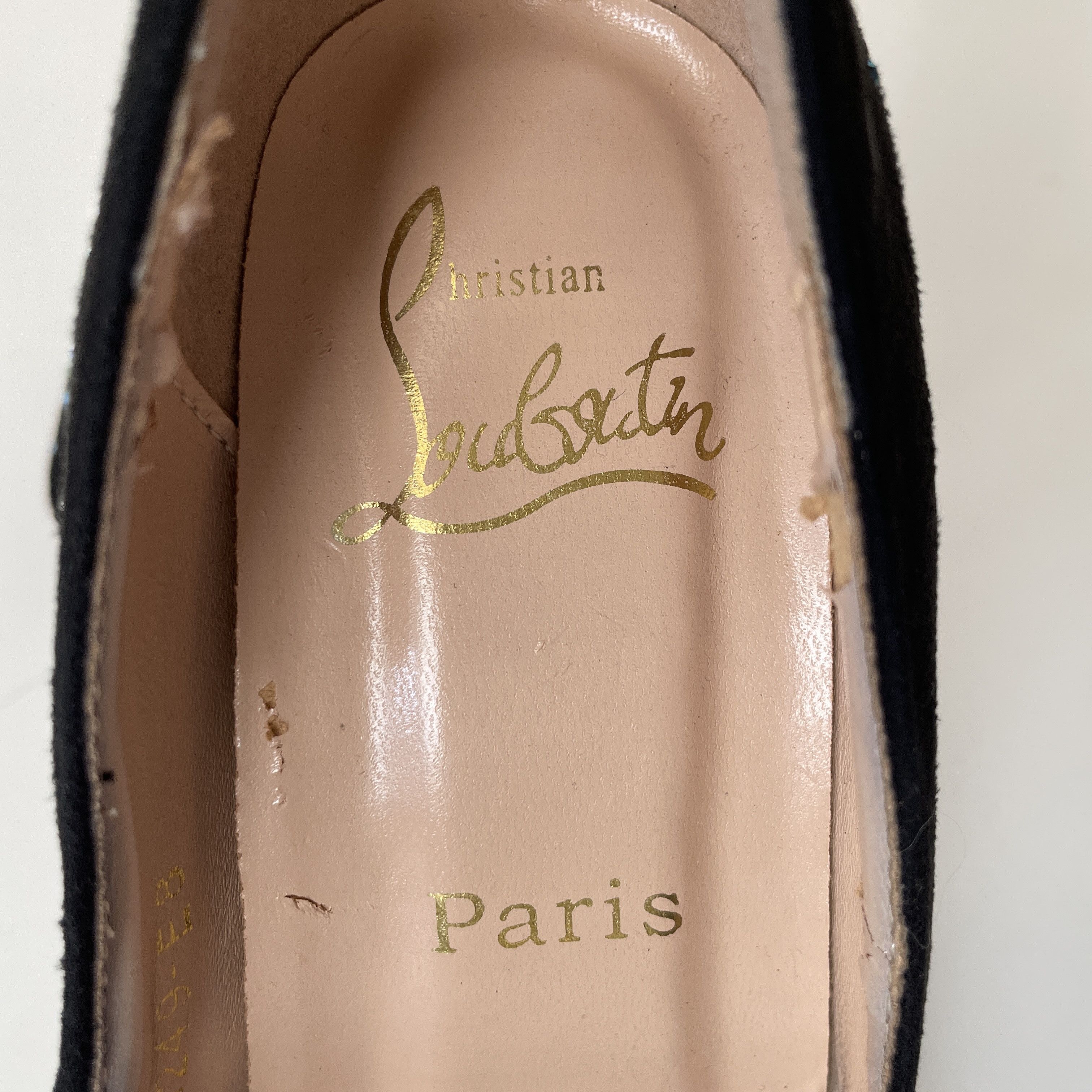 Christian Louboutin RARE 👠 Christian Louboutin Black Suede Embellished Pump Size US 5 / IT 35 - 25 Thumbnail