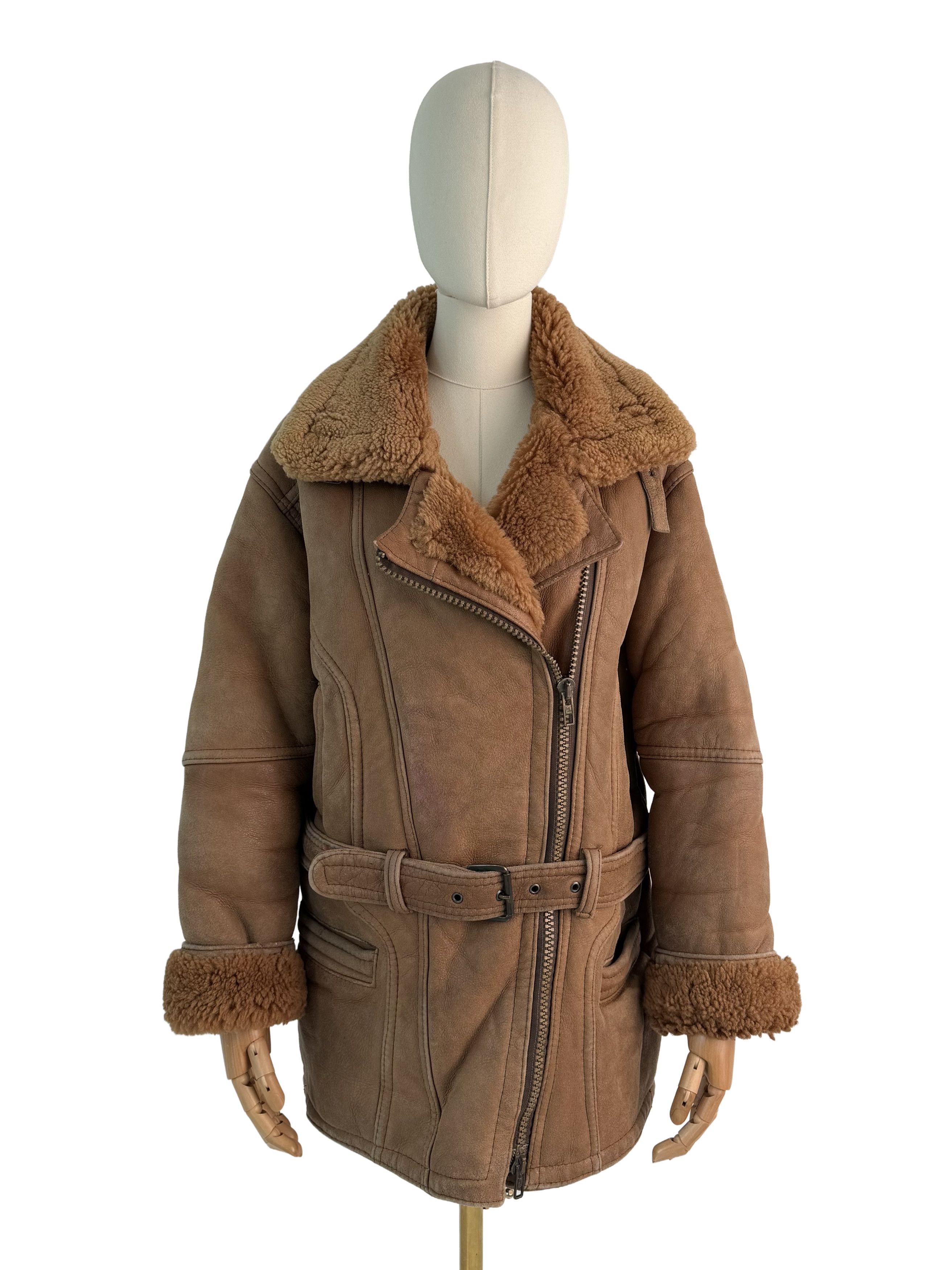 Vintage Vintage Real Shearling Sheepskin Aviator Coat Belted Jacket Size L / US 10 / IT 46 - 2 Thumbnail