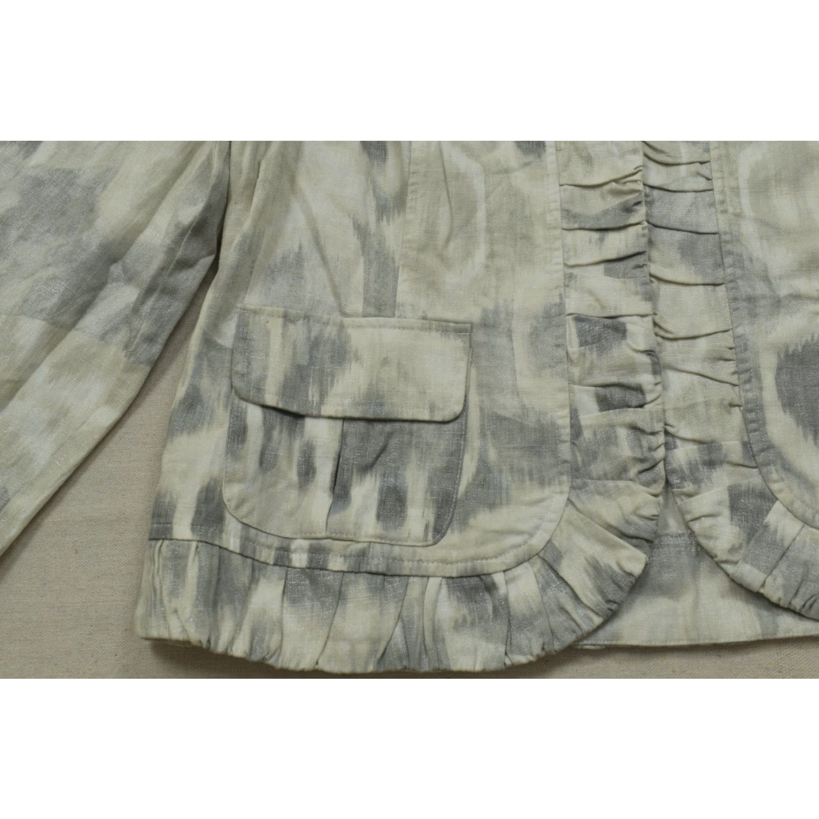 Vintage Chico's Jacket Linen Blend Ruffle Front Button Utility Gray L Women Shrug? Size L / US 10 / IT 46 - 6 Thumbnail