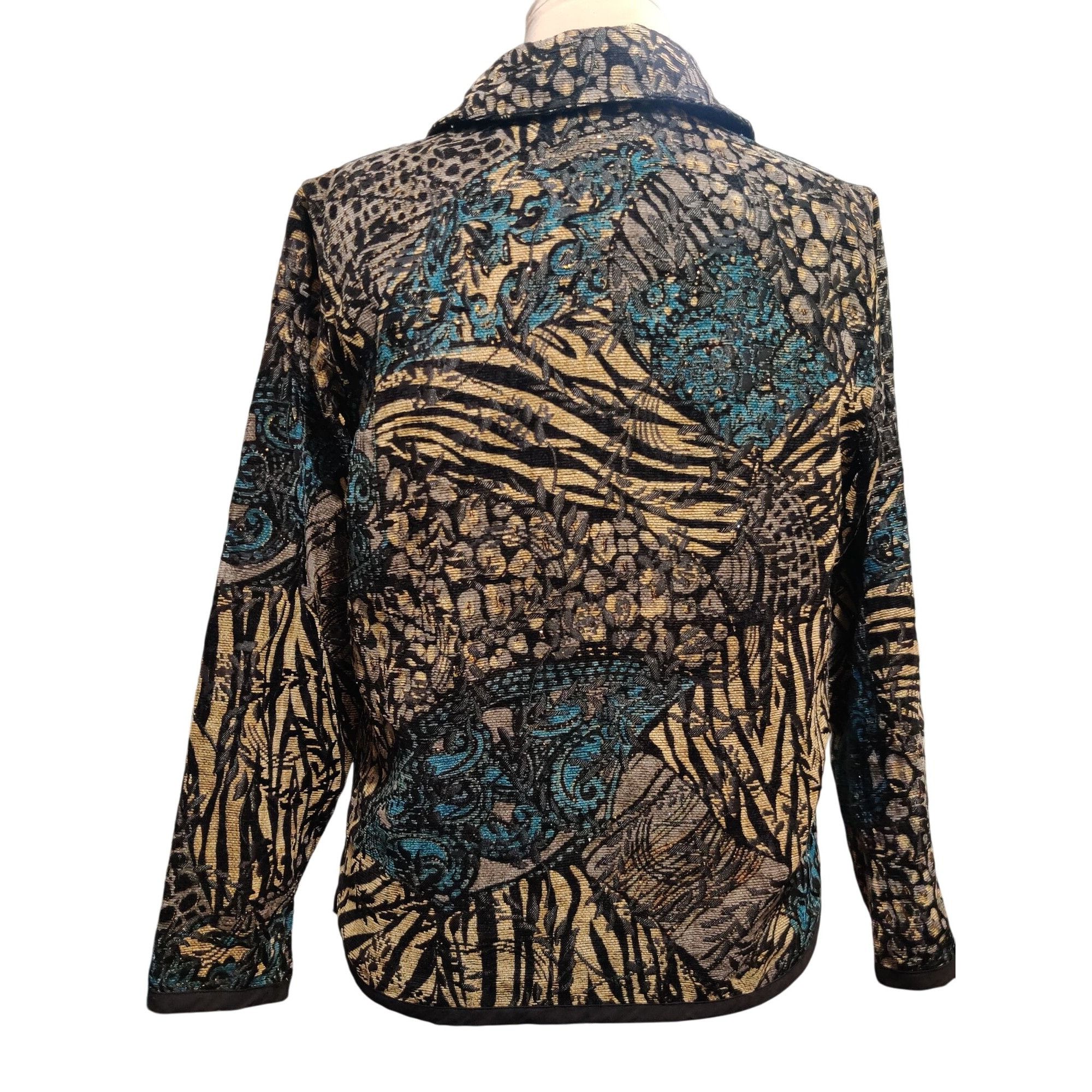 Vintage Womens L Jacket Reversible Jacquard Brocade Black Gold Blue Size L / US 10 / IT 46 - 3 Thumbnail