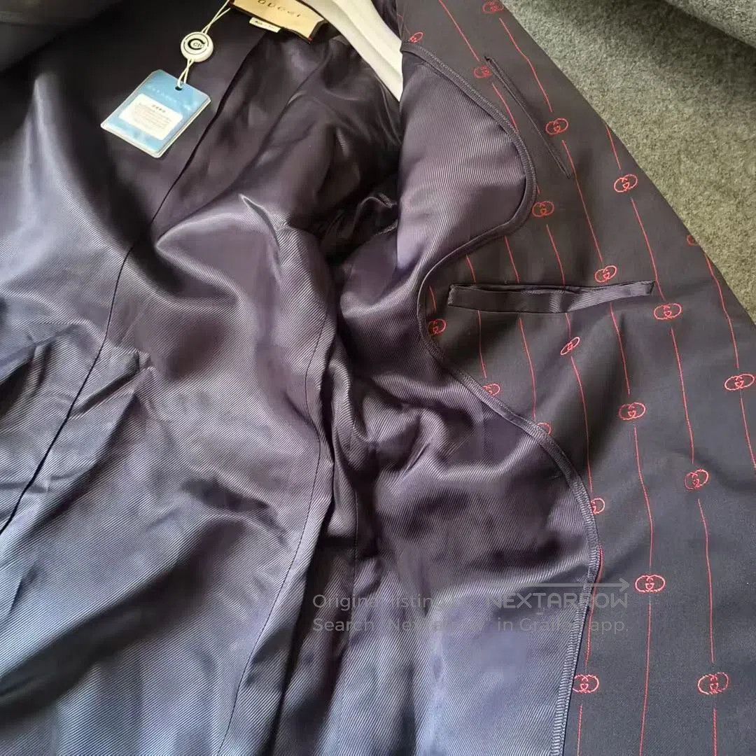 Gucci Guicci Navy All-Over Print One-Button Suit Jacket| Size XS / US 0-2 / IT 36-38 - 5 Thumbnail