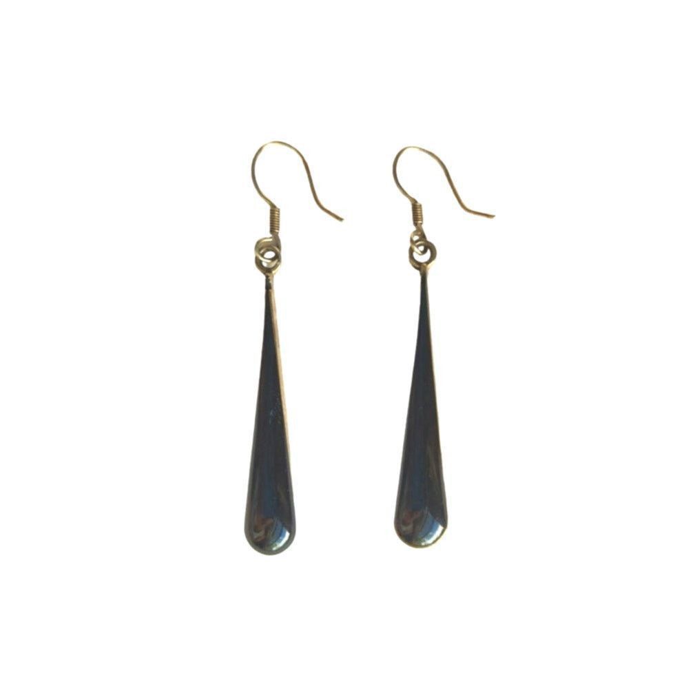 The Unbranded Brand Mexico Black Onyx Inlaid Long Drop Earrings Sterling Silver Size ONE SIZE - 1 Thumbnail