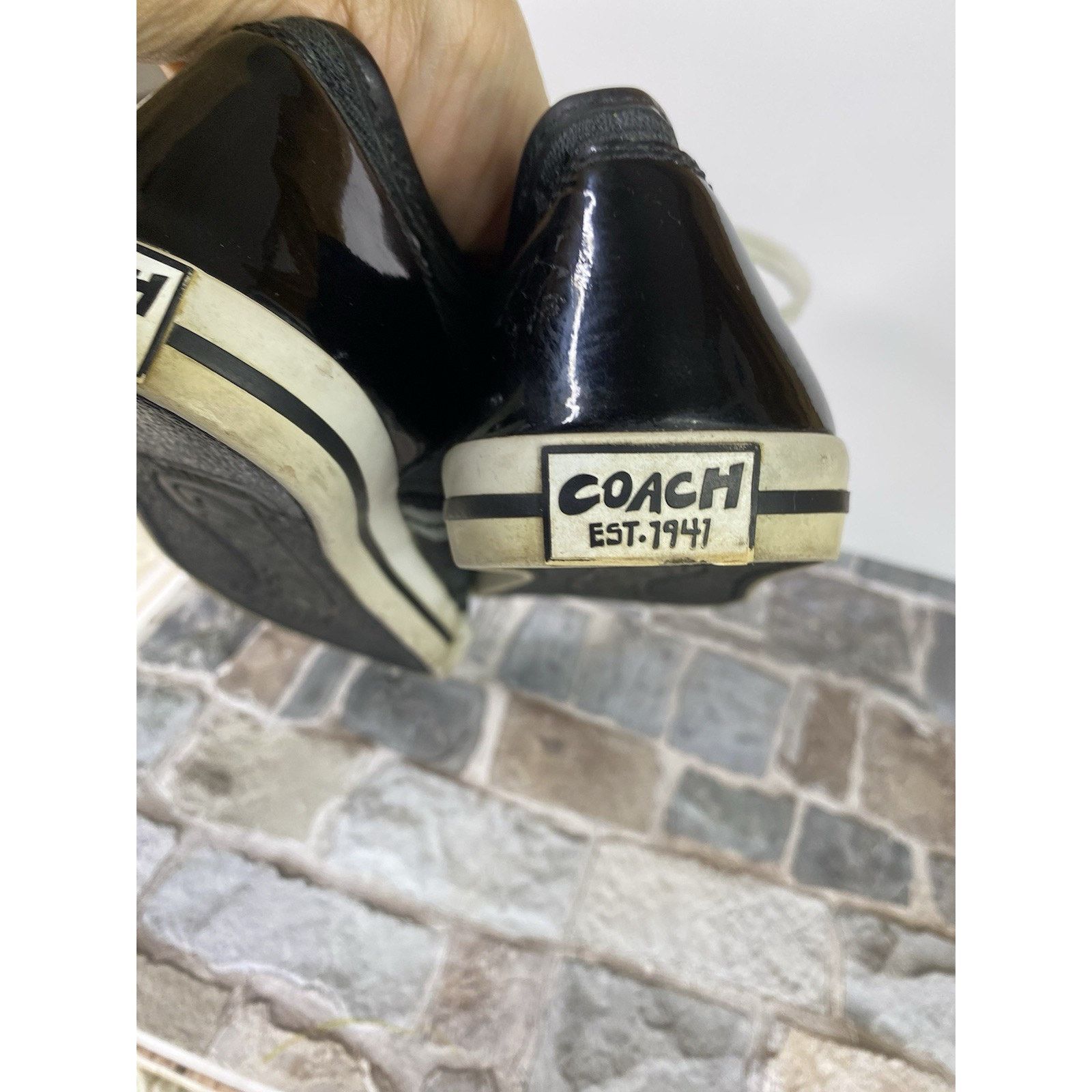 Coach Coach "Folly" Black White Signature Jacquard/Patent Sneakers Size US 7 / IT 37 - 11 Thumbnail