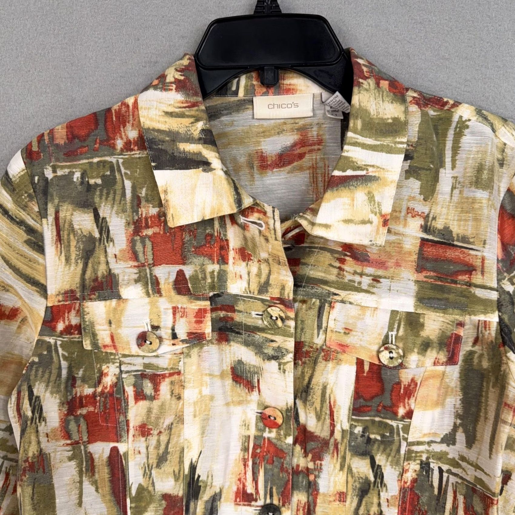 Vintage Chico'S Linen Blend Artistic Jacket Short Oversized Womens 1 Vibrant Spring Travel Size 28" / US 6 / IT 42 - 2 Thumbnail
