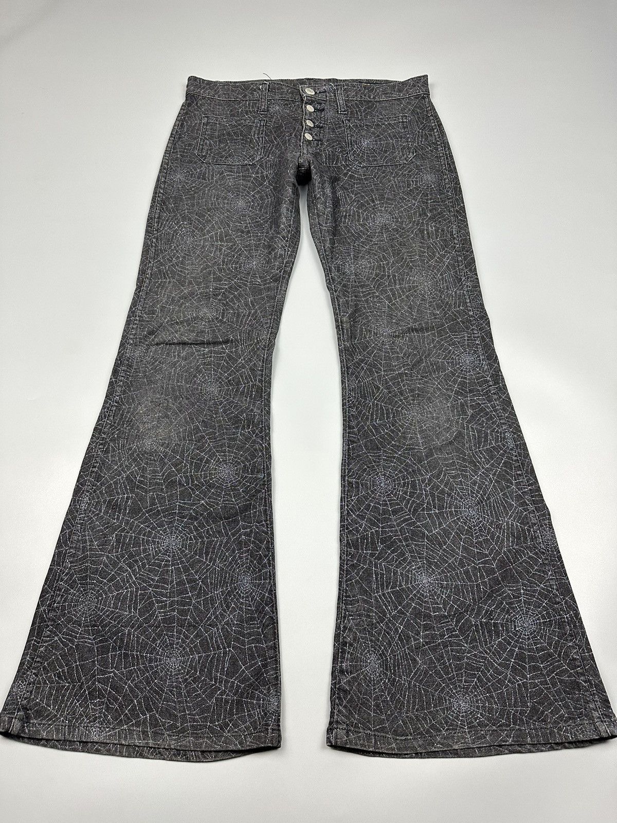 If Six Was Nine × Le Grande Bleu (L.G.B.) 🔥Rare Sick🔥Vintage Bison Spiders Web Flared Denim Size US 31 - 3 Thumbnail