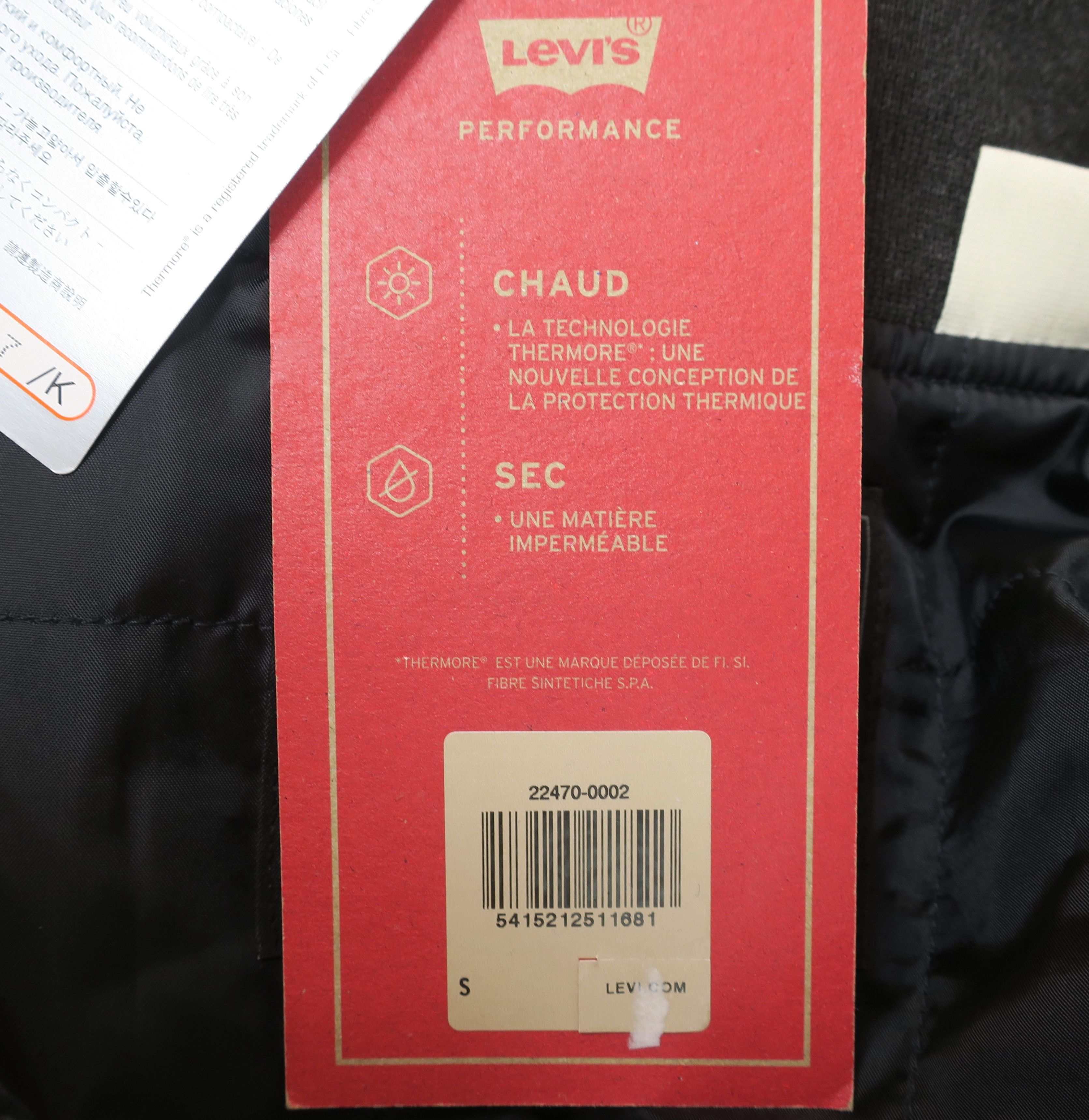 LEVIS PERFORMANCE MENS INSULATED JACKET BOMBER size S