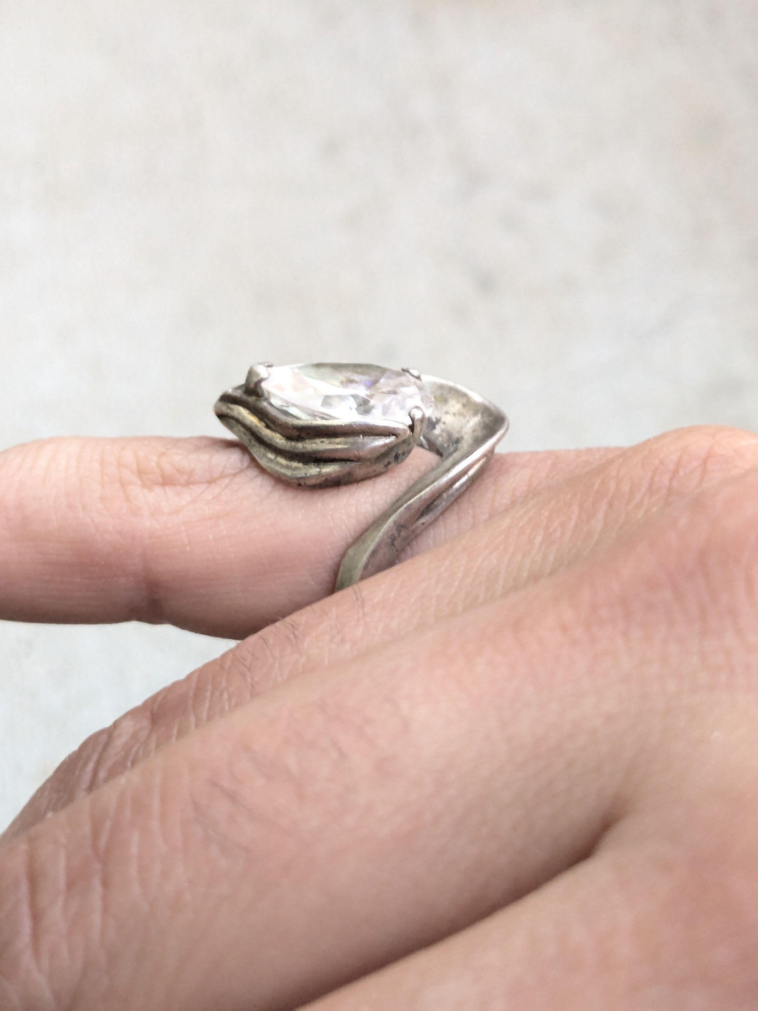 Vintage Vintage Sterling Silver Ring 7 CZ Teardrop Pear Modern Size ONE SIZE - 11 Thumbnail