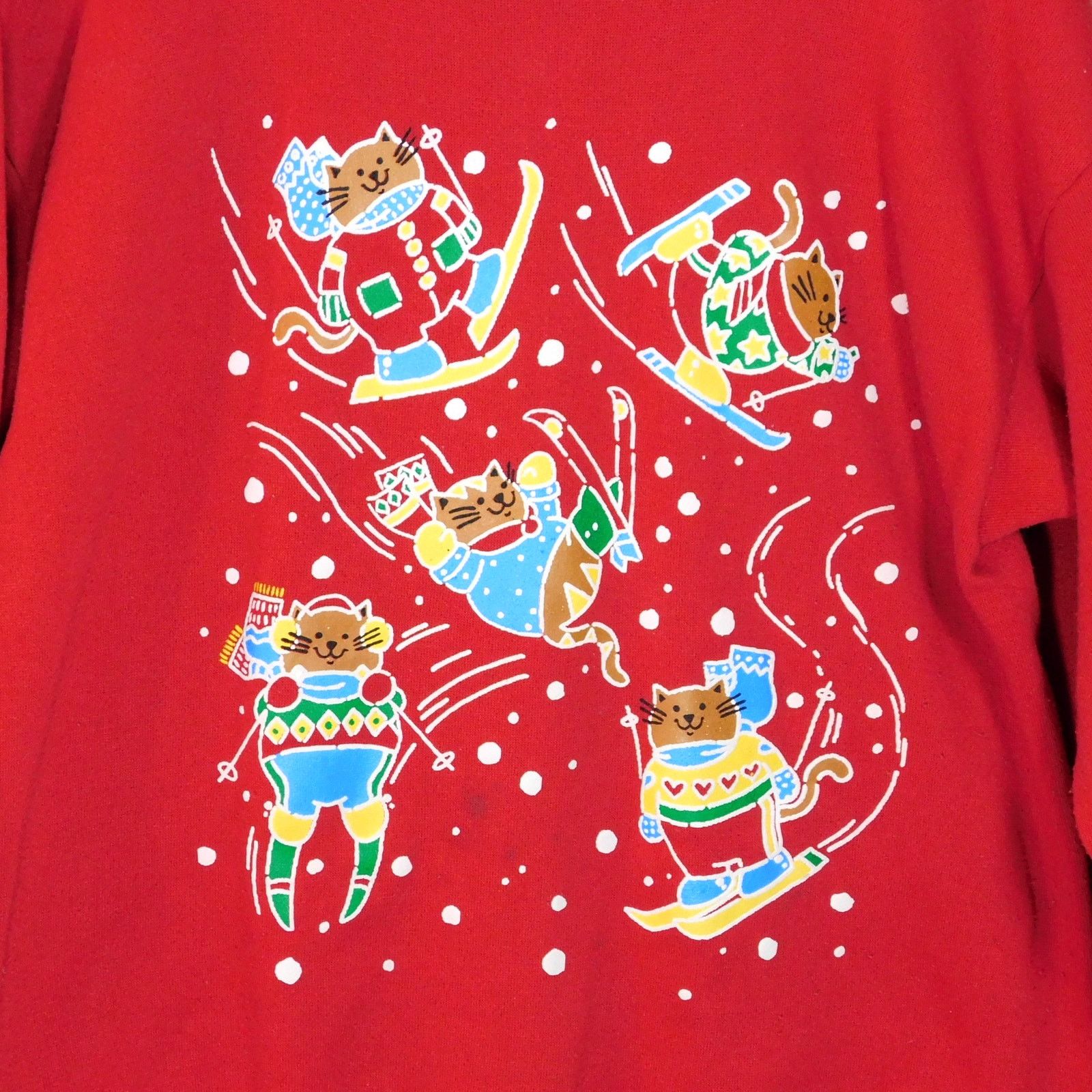 Tultex 90s Christmas Sweater Cats Skiing Print Size L Red Crewneck Size US L / EU 52-54 / 3 - 4 Thumbnail