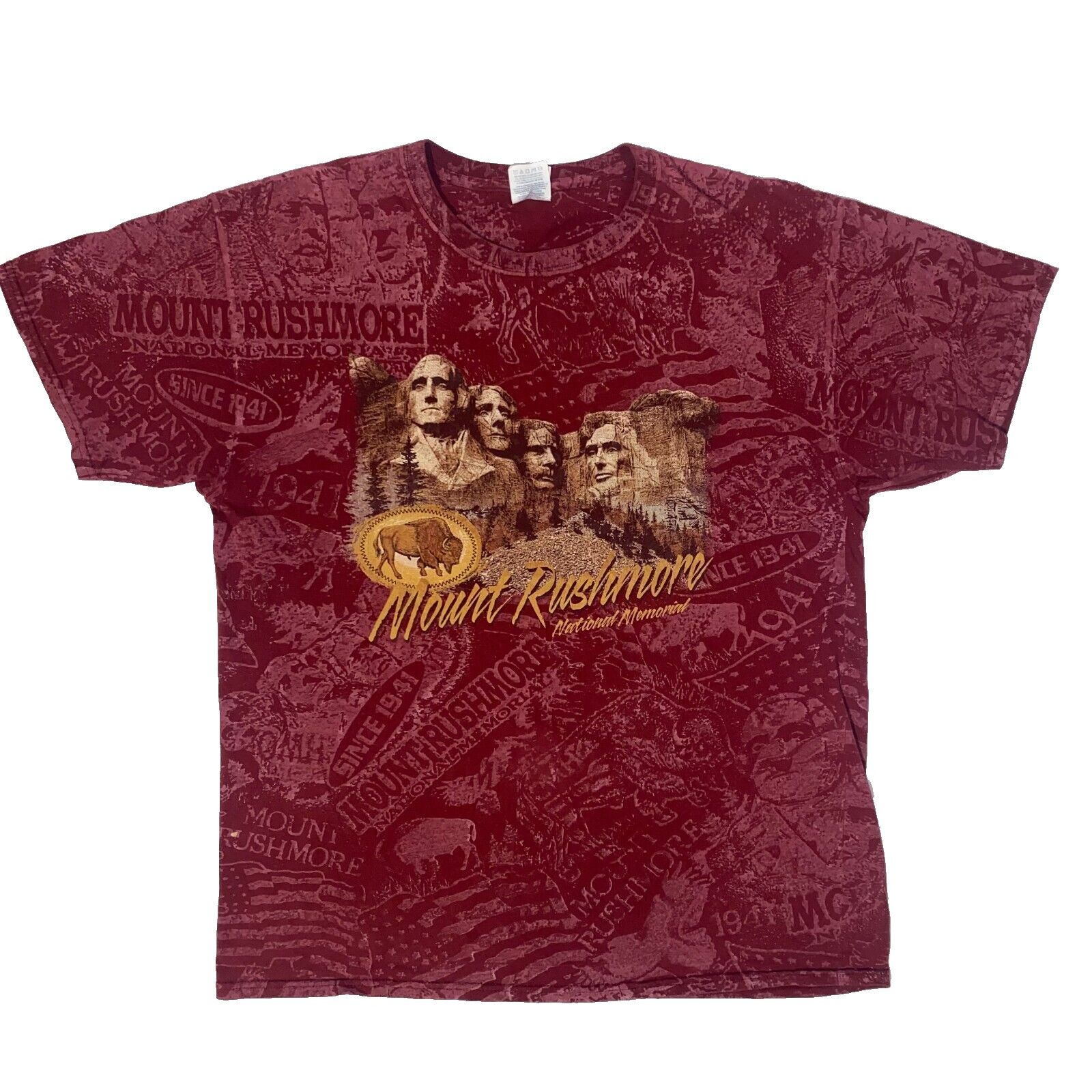 Jerzees Y2K Mount Rushmore National Memorial Maroon All Over Print T Size US L / EU 52-54 / 3 - 1 Thumbnail