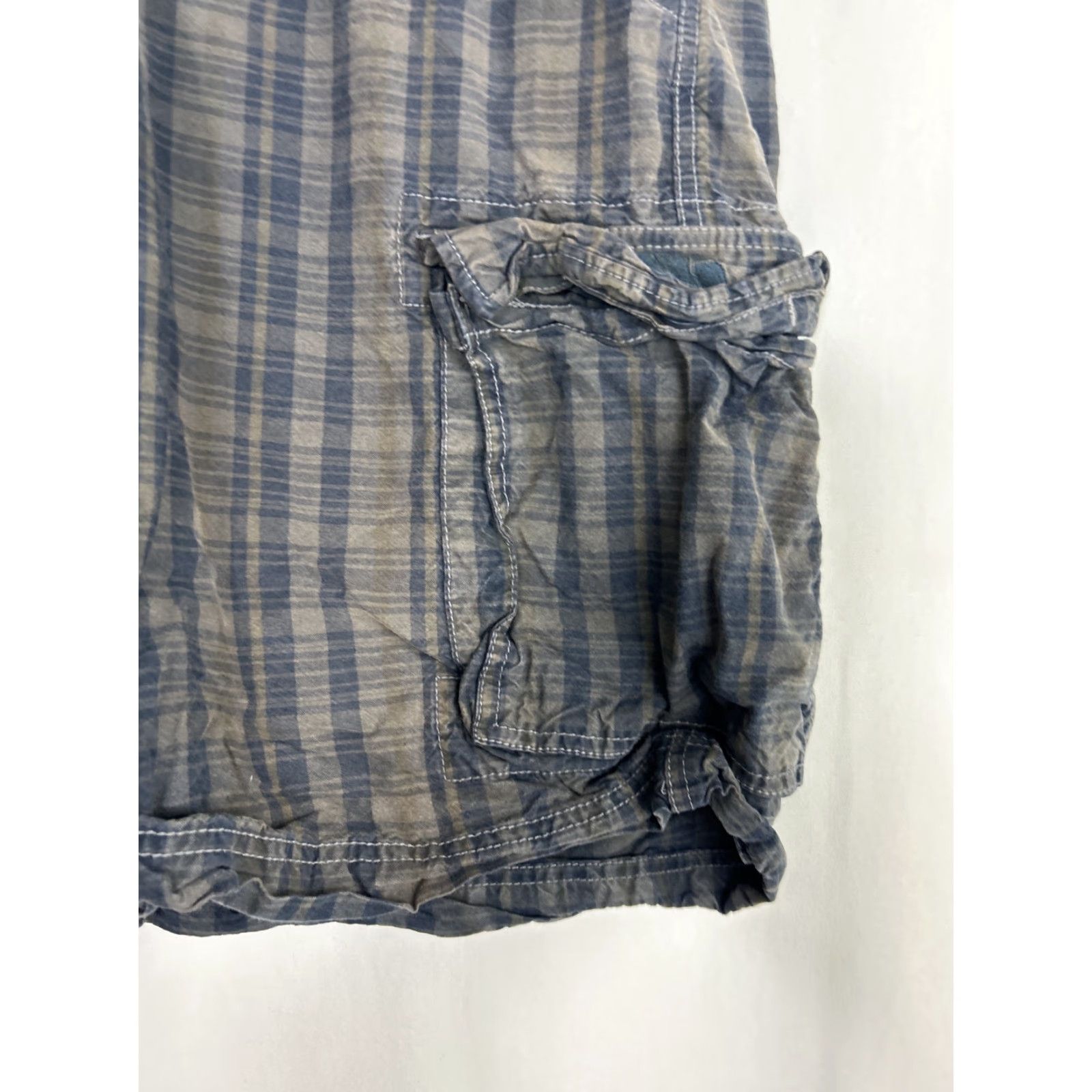 Vintage Played In Heaven Mens Shorts Cargo Plaid Cotton Blue Gray 36 Regular Sun Stain Size US 36 / EU 52 - 3 Thumbnail