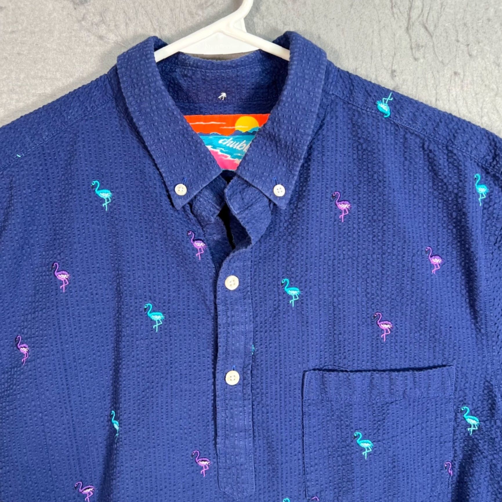 Chubbies Chubbies Shirt Button-Up XL Mens Blue Seersucker Embroidered Short Sleeve Collared Shirt Size US XL / EU 56 / 4 - 5 Thumbnail