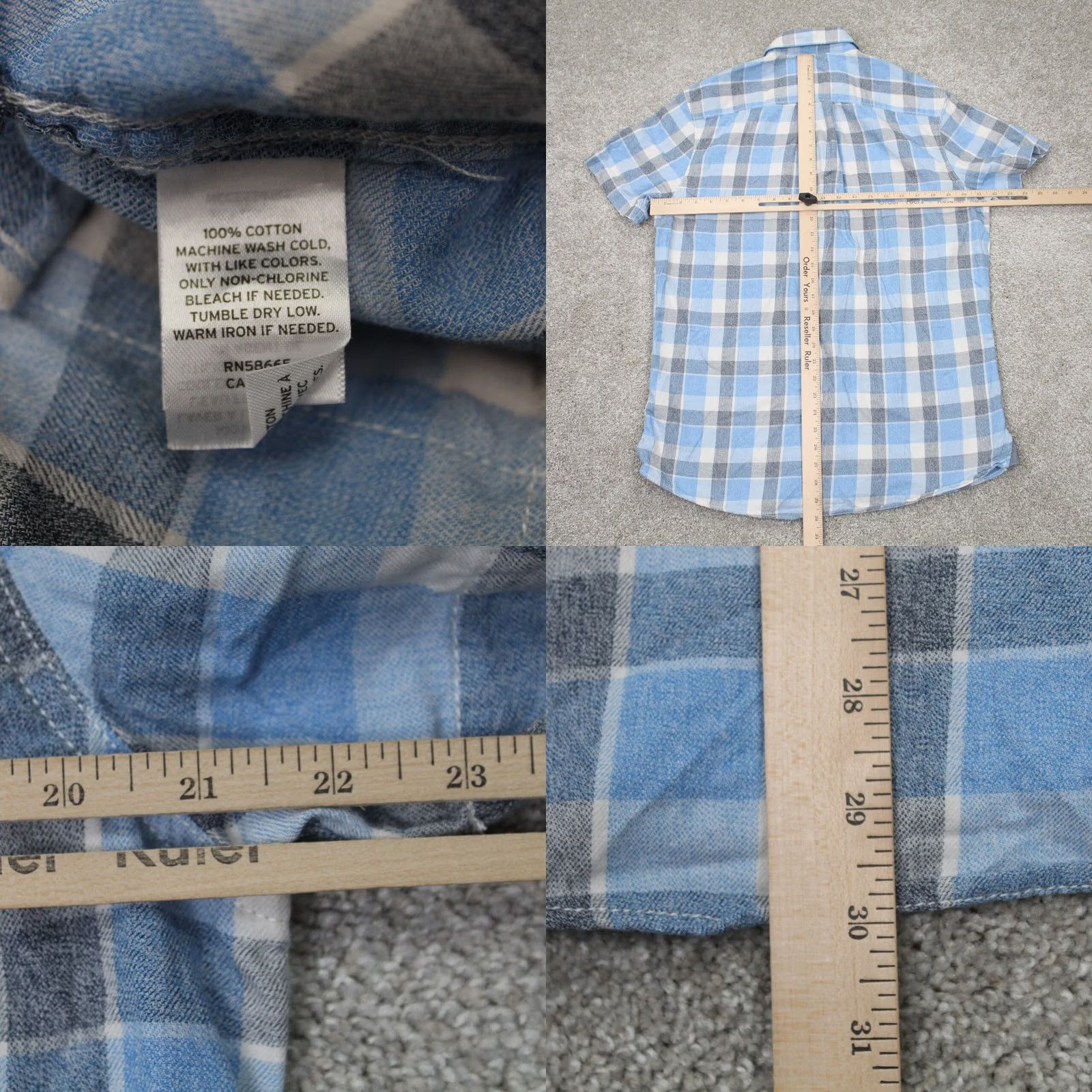 Vintage Wallin & Bros Shirt Mens Large Blue/White Plaid 100% Cotton Short Sleeve Button Up Size US L / EU 52-54 / 3 - 8 Thumbnail