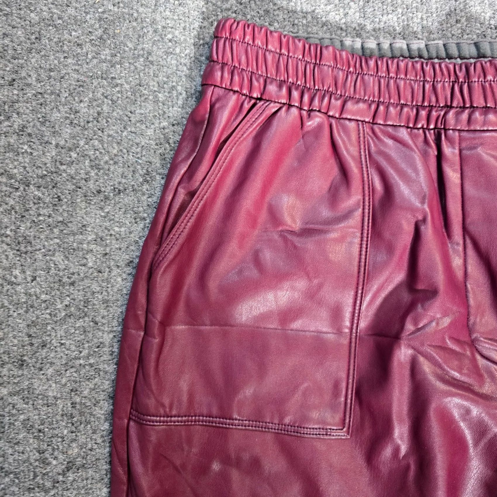 Nine West Nine West Pants Women Medium Red Burgundy Faux Leather Jogger Elastic Waist Tapered Inseam 28 in Front Flat Front Classic Fit Size 32" / US 10 / IT 46 - 3 Thumbnail