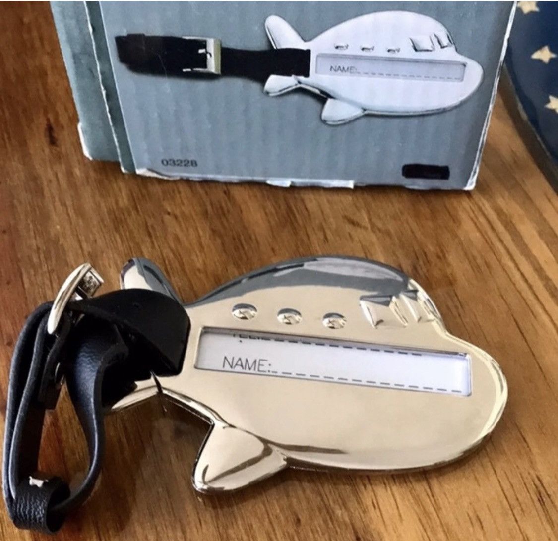 Vintage VINTAGE SILVER AIRPLANE LUGGAGE TAG WITH LEATHER STRAP Size ONE SIZE - 1 Thumbnail