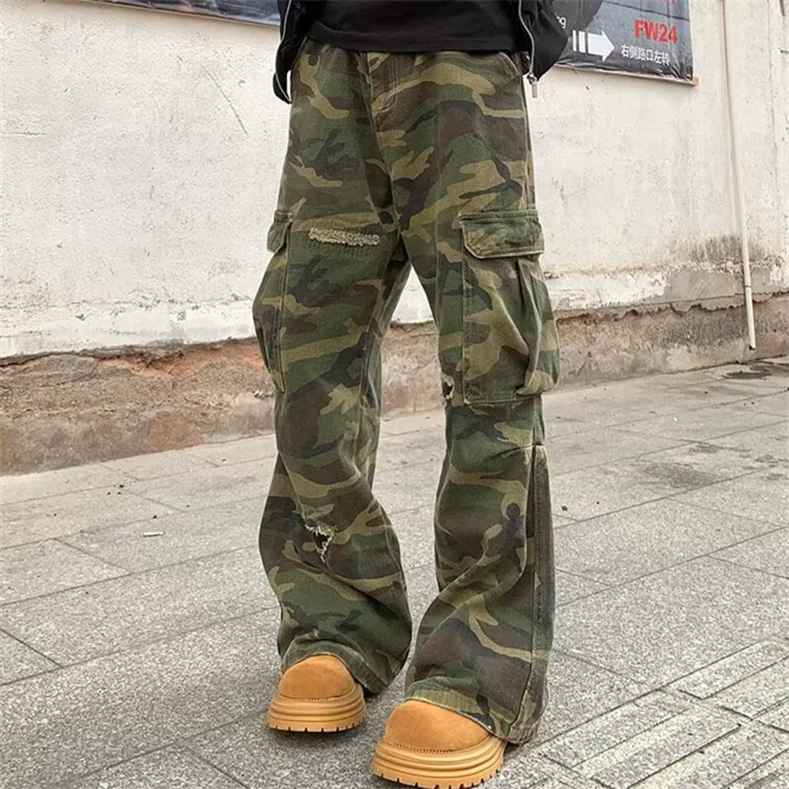 Vintage Camo Distressed Cargo Stacked Pants, Wide Leg Flared Pants Size US 32 / EU 48 - 2 Thumbnail