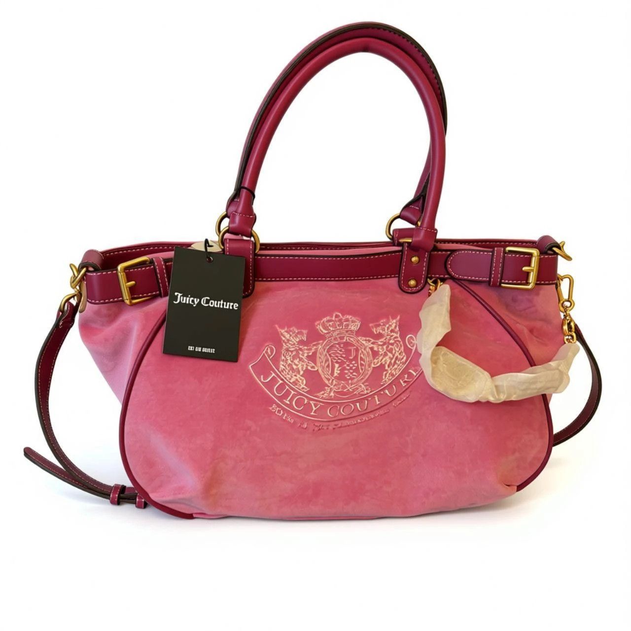 Juicy Couture Juicy Couture Pink Velour Crest Bag Y2K 2000s Archive | Size ONE SIZE - 1 Thumbnail