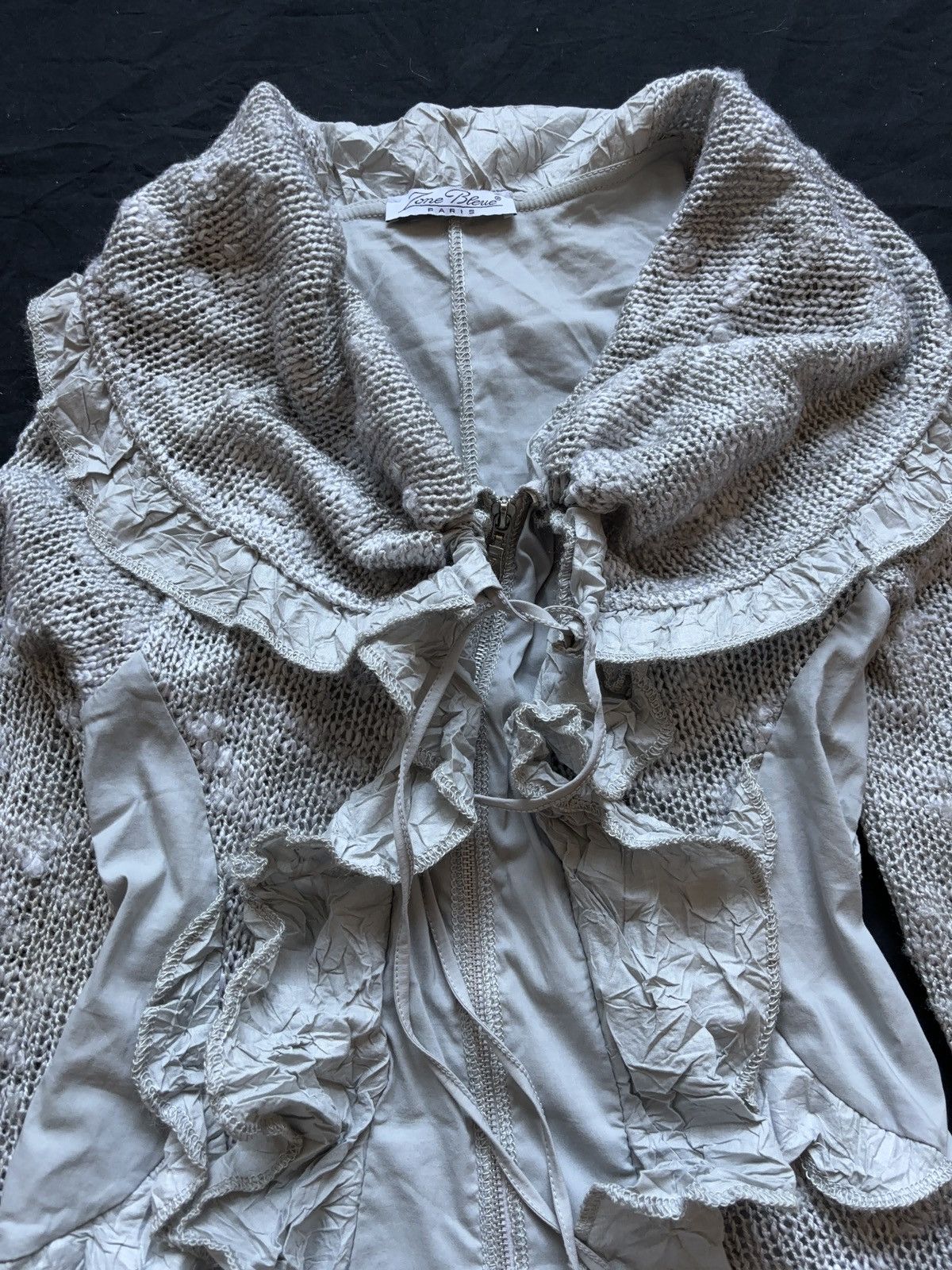 Vintage FRENCH MINI LACE RUFFLE MIXED LONG SLEEVE DRESS Size M / US 6-8 / IT 42-44 - 2 Thumbnail