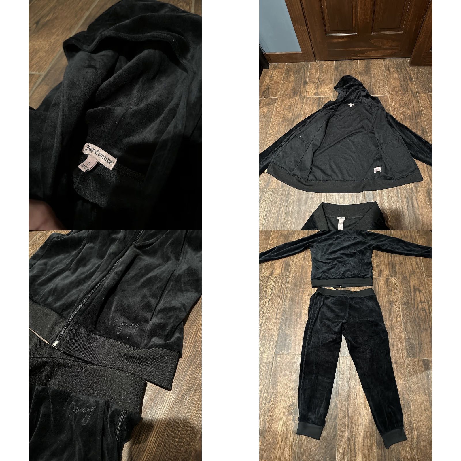 Juicy Couture VINTAGE Juicy Couture Tracksuit Jacket Pants Set Large L Black Women Pockets Velour 2000s Y2K Size L / US 10 / IT 46 - 8 Thumbnail