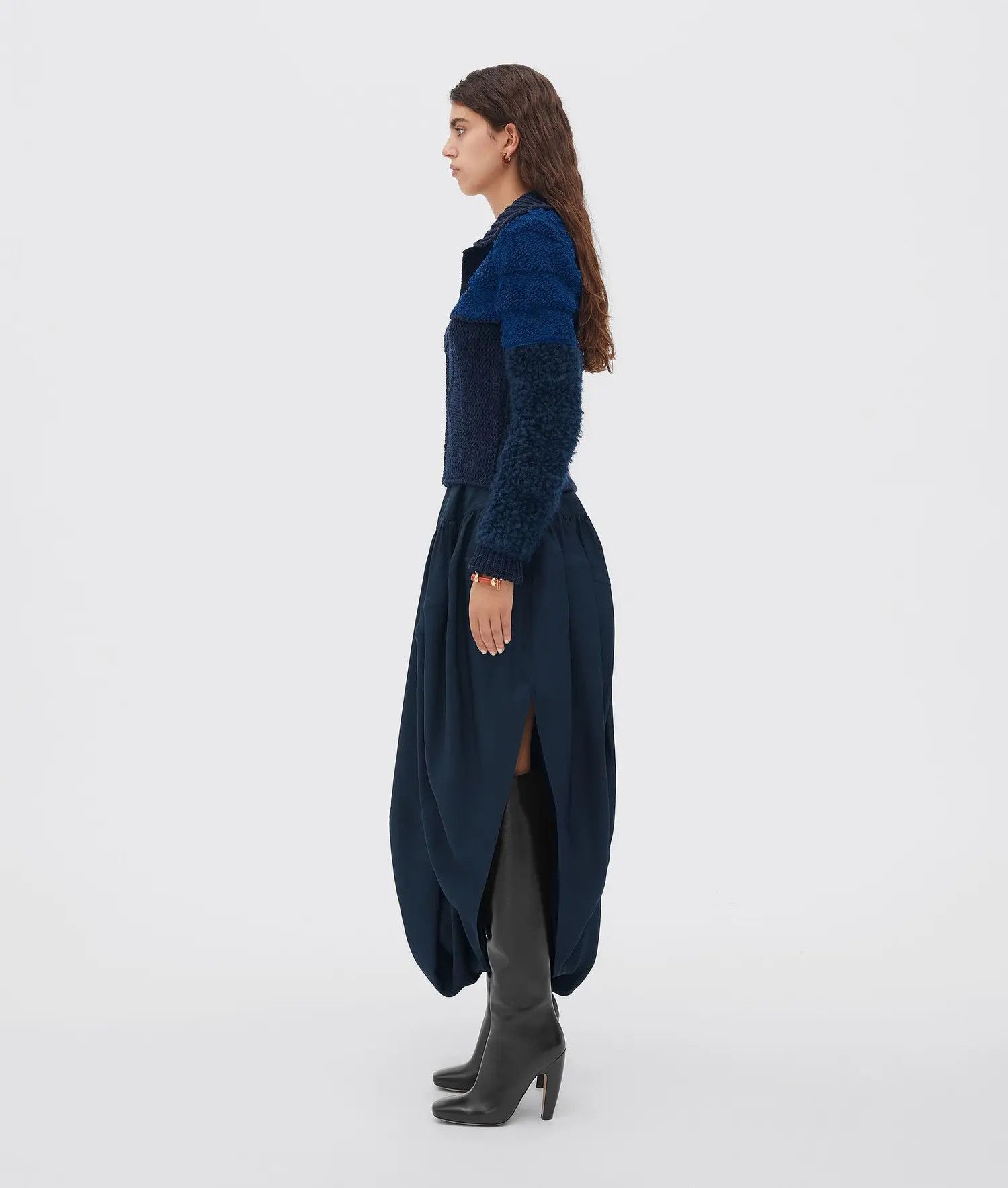 Bottega Veneta o1loc1c0824 720813 Patchwork Wool Jumper in Navy Blue Size XS / US 0-2 / IT 36-38 - 3 Thumbnail