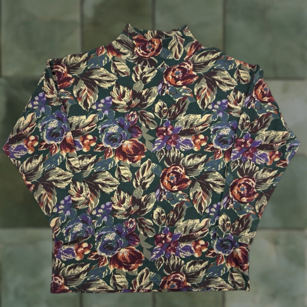 Eddie Bauer VINTAGE Eddie Bauer Mock Neck Shirt Womens Small Floral Flowers All Over Print Size S / US 4 / IT 40 - 1 Thumbnail