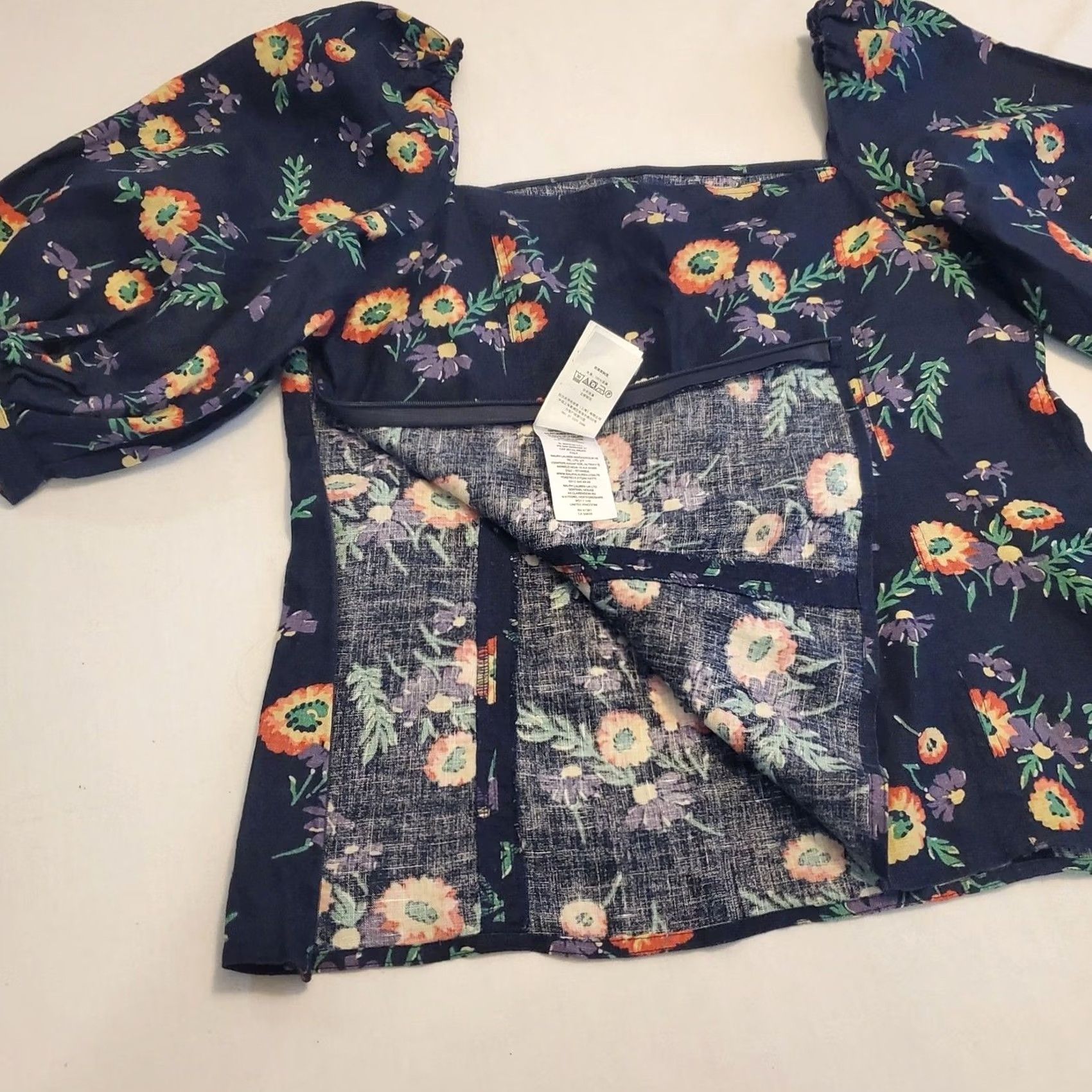 Polo Ralph Lauren Polo Ralph Lauren Blue Floral Peasant Shirt Linen Puff Short Sleeve Top 10 Womens Size L / US 10 / IT 46 - 8 Thumbnail