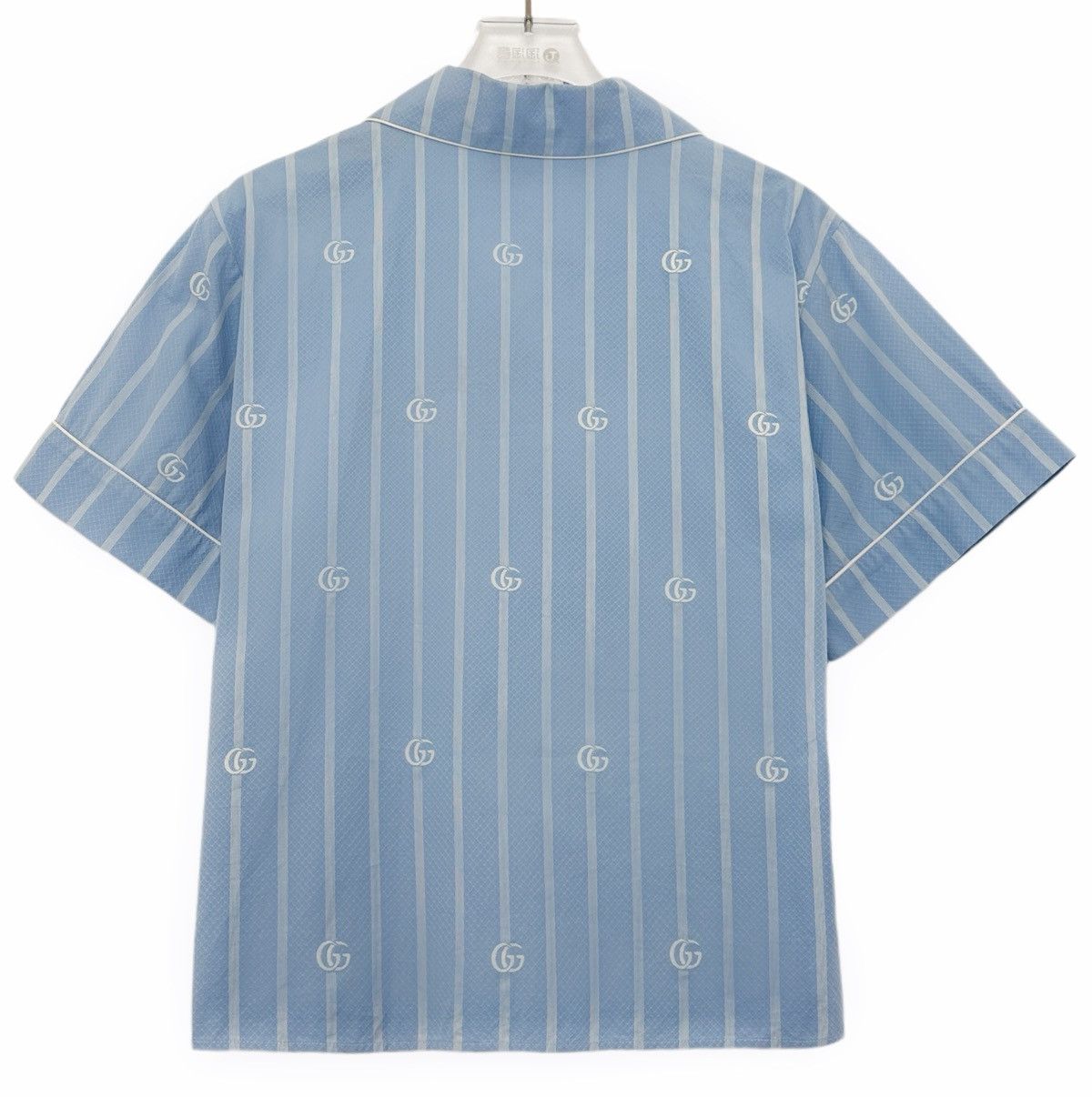 Gucci Gucci Blue and White Striped Cotton Short Sleeve Shirt K26WX Size M / US 6-8 / IT 42-44 - 2 Thumbnail