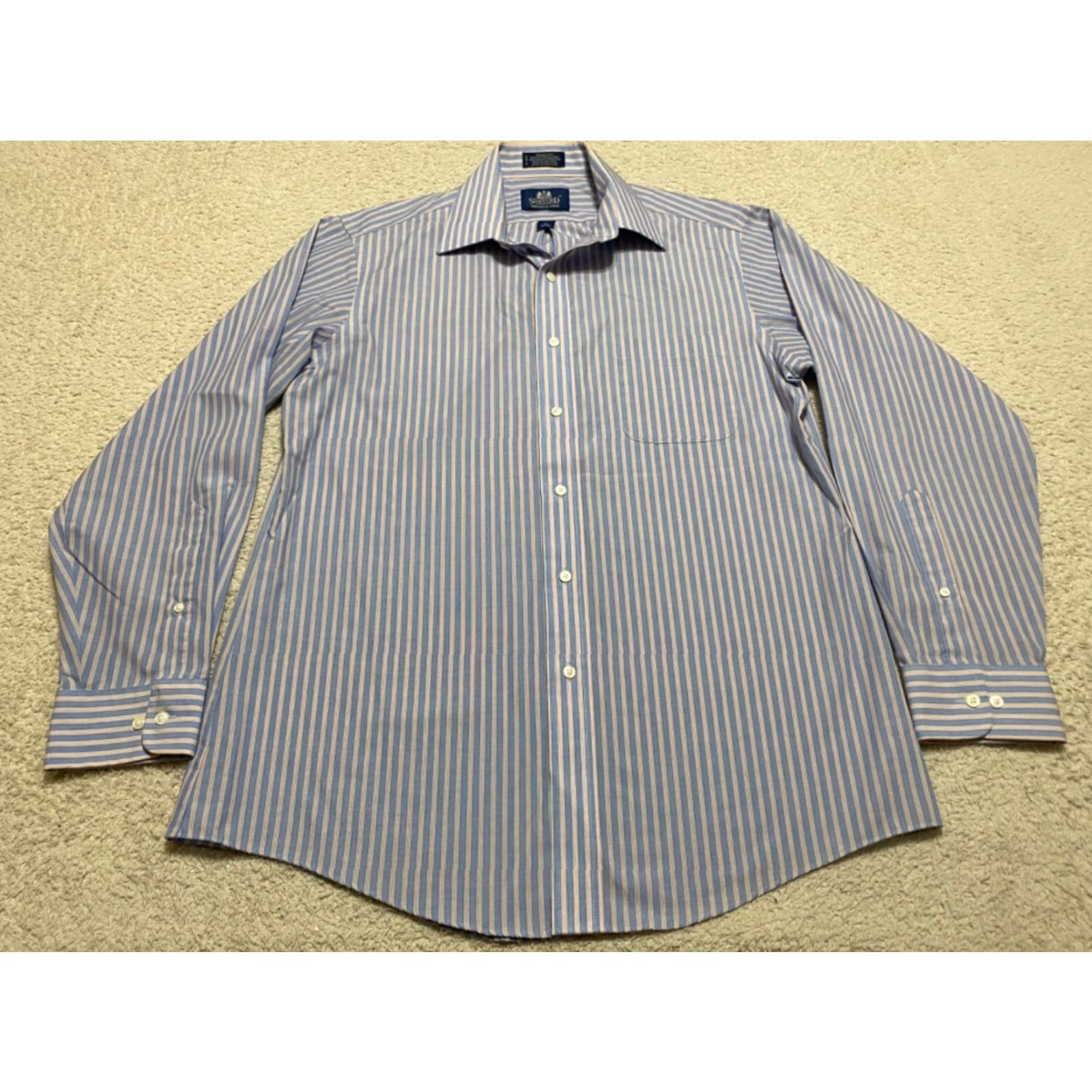 Stafford Stafford Shirt Blue Striped Long Sleeve Button-Front 16 Mens Adult 2010s? Size US L / EU 52-54 / 3 - 3 Thumbnail