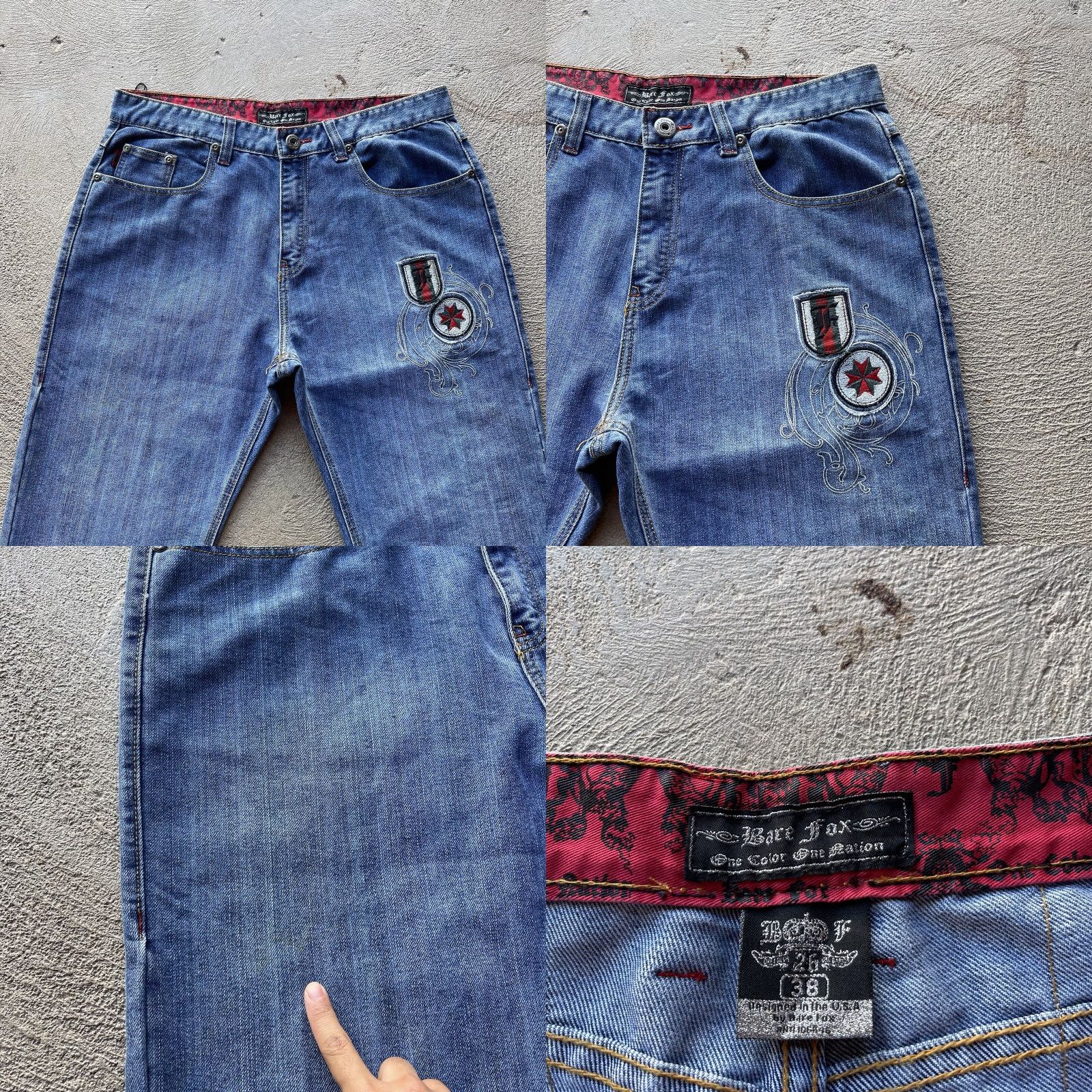 Vintage VINTAGE Bare Fox Baggy Jeans Mens 38x32 Blue Embroidered Wide-Leg 90s Grunge Hip Hop Size US 38 / EU 54 - 8 Thumbnail